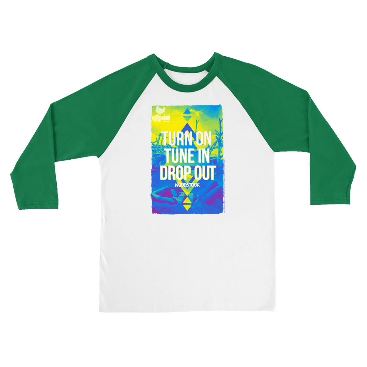 Woodstock 3/4 Sleeve Baseball Tee | Turn On Tune In Drop Out Design Woodstock Shirt