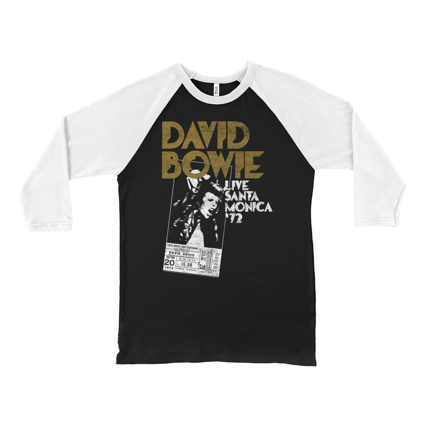 David Bowie 3/4 Sleeve Baseball Tee | Live At Santa Monica 1972 Concert Ticket Promotion David Bowie Shirt