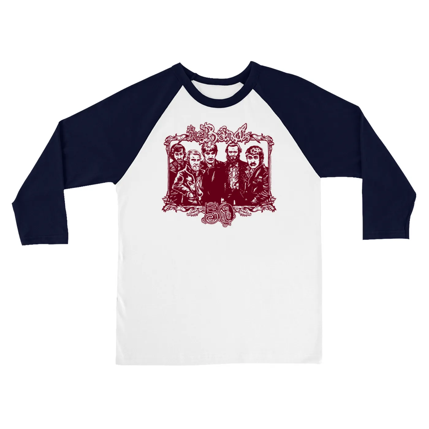 The Band 3/4 Sleeve Baseball Tee | 50th Anniversary Logo Burgundy The Band Shirt