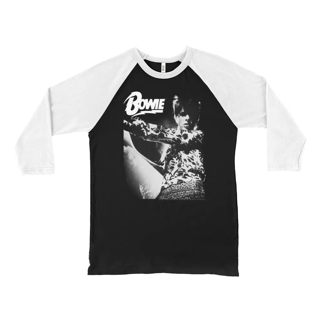 3/4 Sleeve Baseball Tee | Bowie Logo And Photo In White Shirt