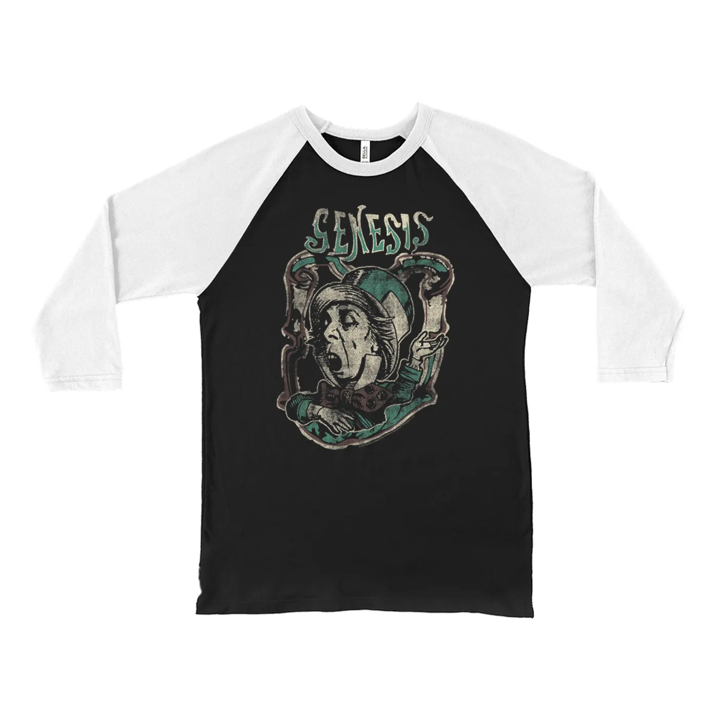 Genesis 3/4 Sleeve Baseball Tee | Genesis And The Mad Hatter Distressed Genesis Shirt