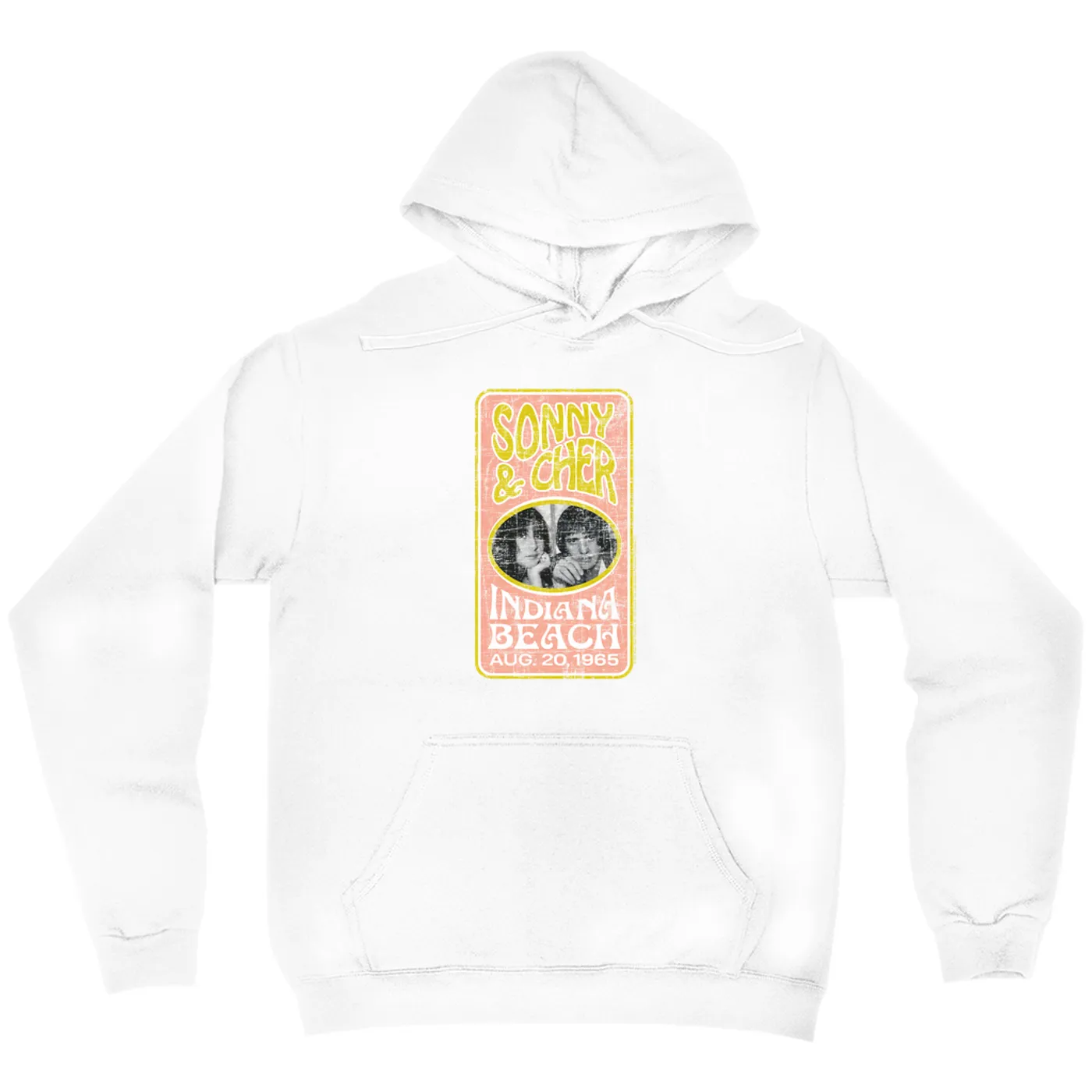Sonny & Cher Hoodie | Indiana Beach Peach And Avocado Concert Banner Distressed Sonny and Cher Hoodie (Merchbar Exclusive)