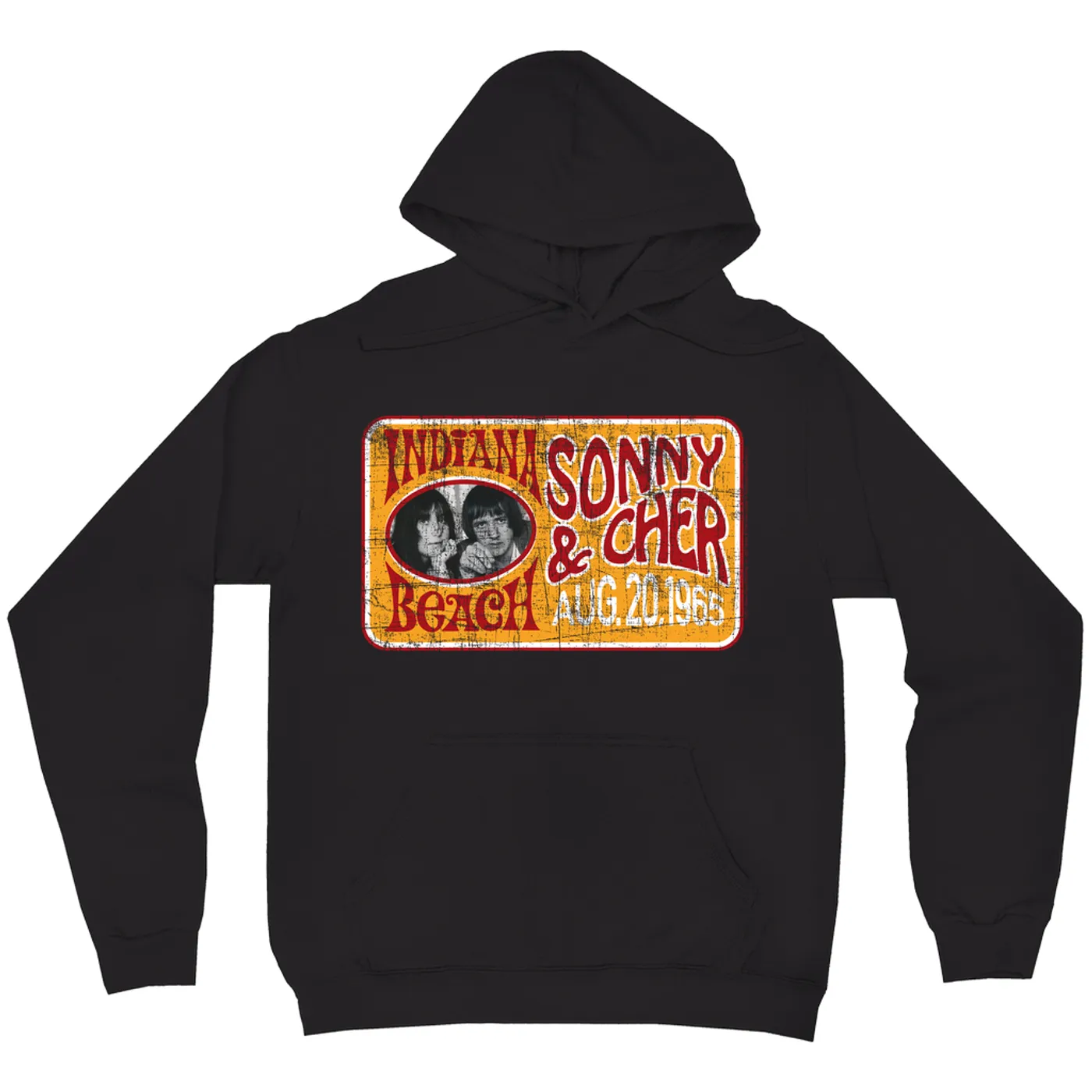 Sonny & Cher Hoodie | Indiana Beach Red And Gold Concert Banner Distressed Sonny and Cher Hoodie