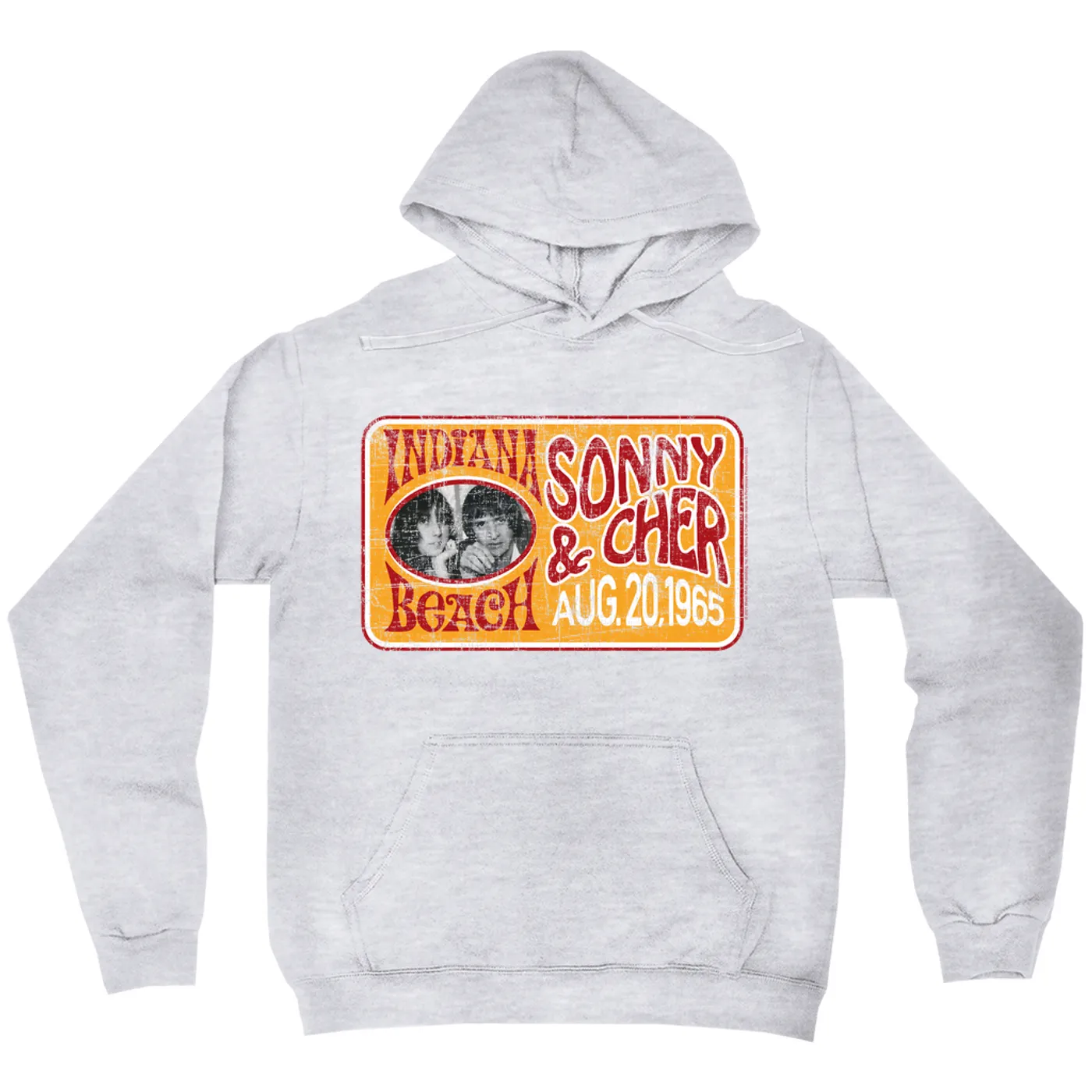 Sonny & Cher Hoodie | Indiana Beach Red And Gold Concert Banner Distressed Sonny and Cher Hoodie