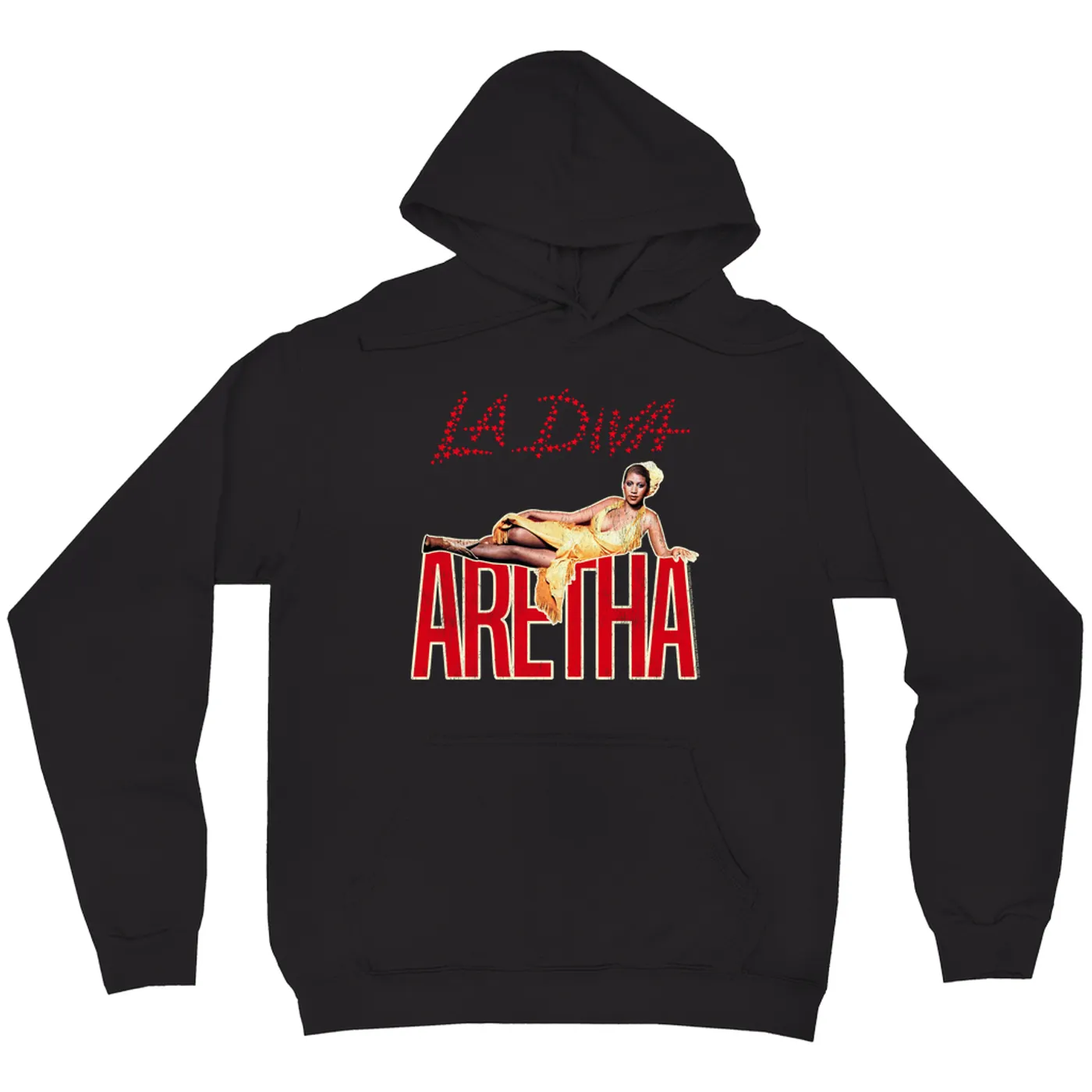 Aretha Franklin Hoodie | La Diva Album Design Distressed Aretha Franklin Hoodie (Merchbar Exclusive)