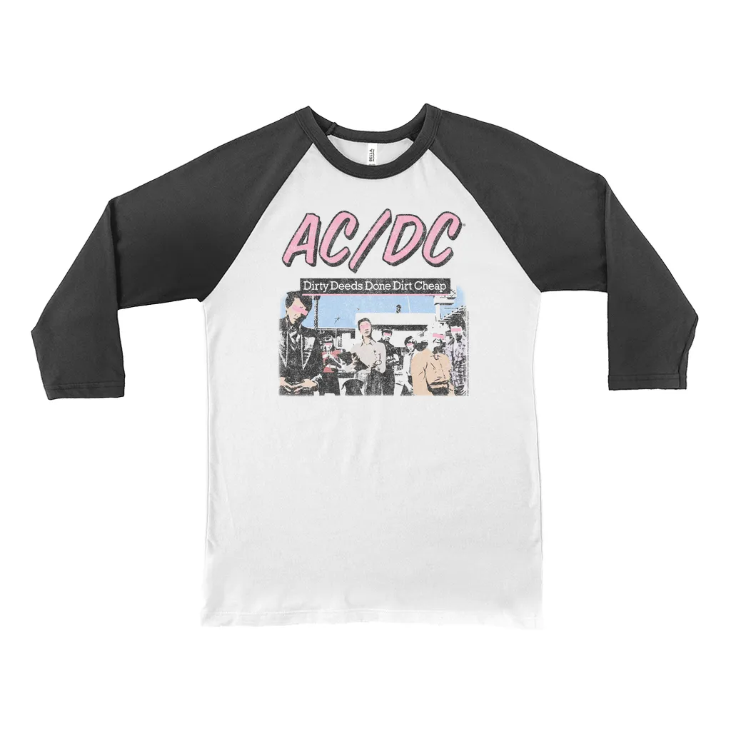 3/4 Sleeve Baseball Tee | Dirty Deeds Done Dirt Cheap Pink Design Distressed Shirt