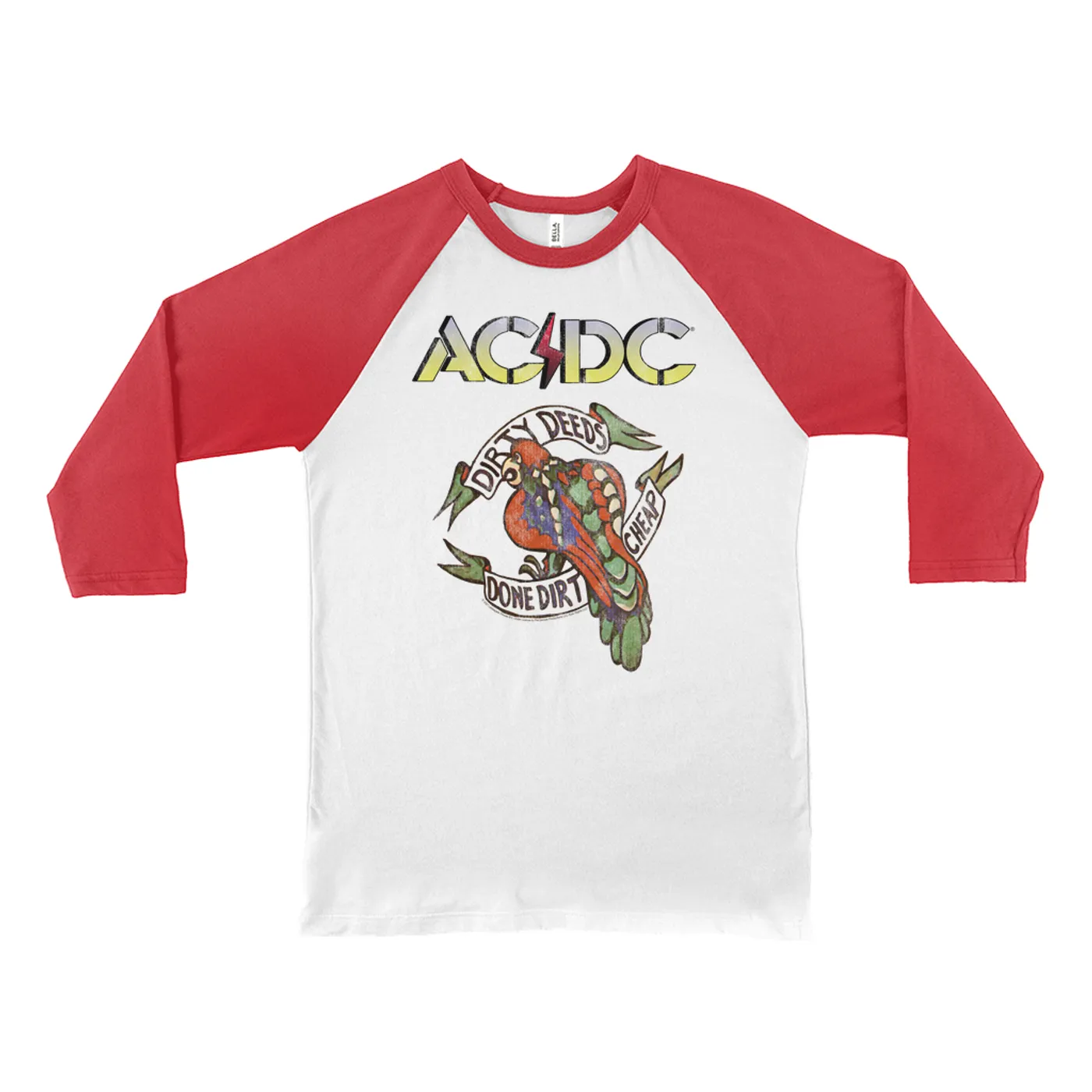 AC/DC 3/4 Sleeve Baseball Tee | Dirty Deeds Done Dirt Cheap Tattoo Design ACDC Shirt (Merchbar Exclusive)