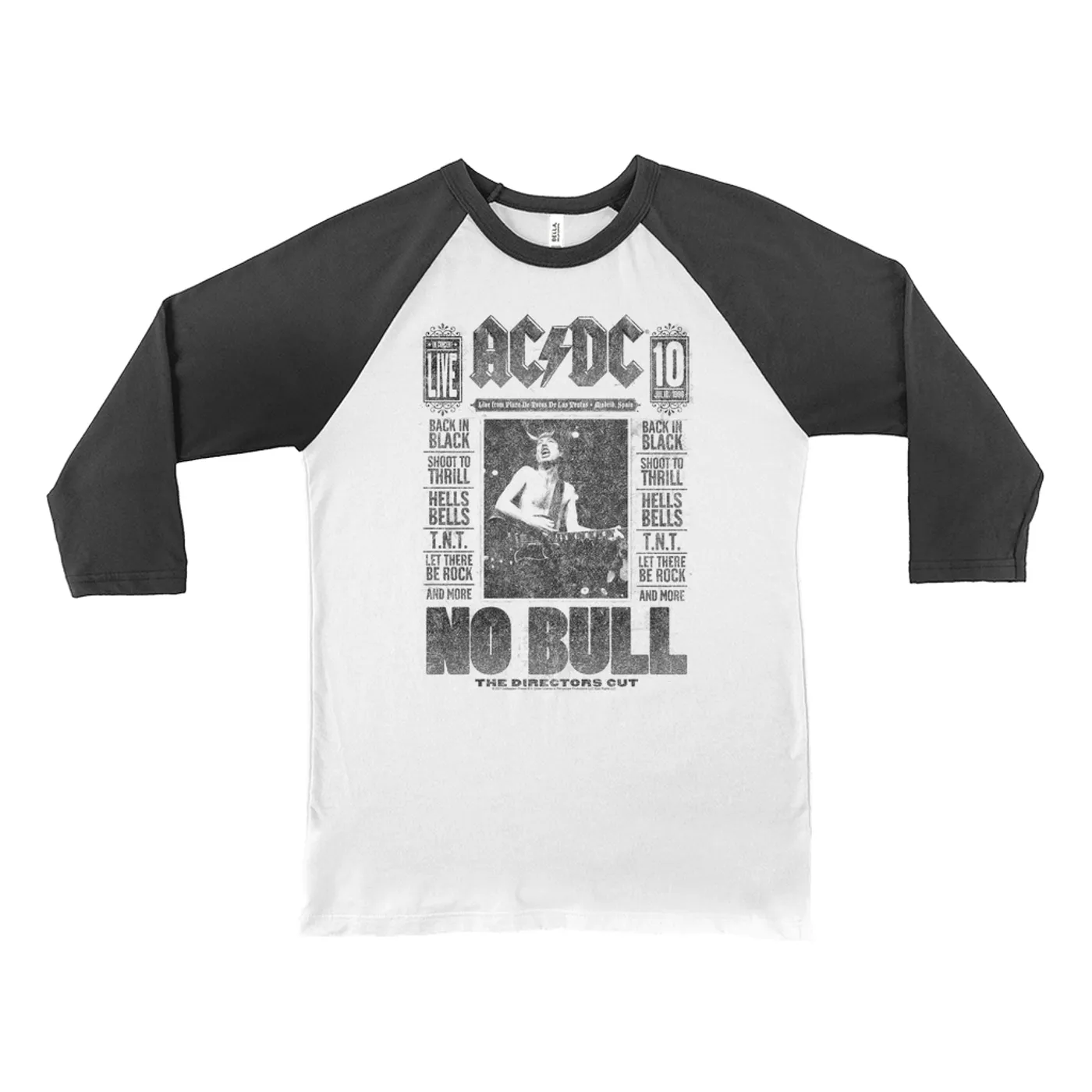 AC/DC 3/4 Sleeve Baseball Tee | No Bull Album Cover Design Distressed ACDC Shirt
