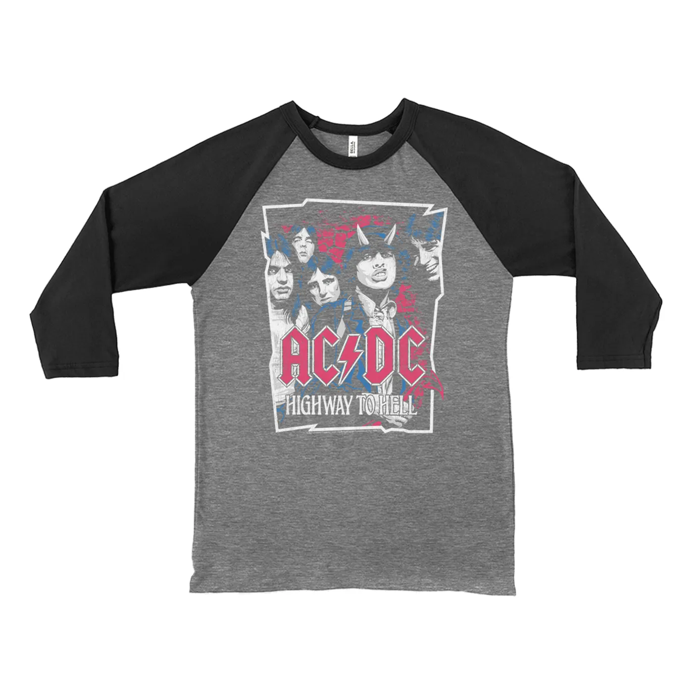 AC/DC 3/4 Sleeve Baseball Tee | Highway To Hell Pink Design Distressed ACDC Shirt (Merchbar Exclusive)