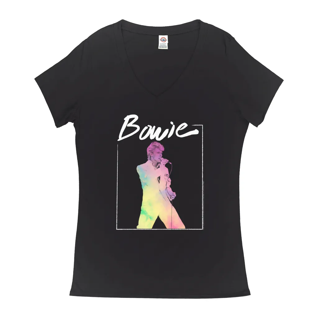 Ladies' V-neck T-Shirt | Bowie 1983 Concert In Pastels Shirt (Equineop Exclusive)