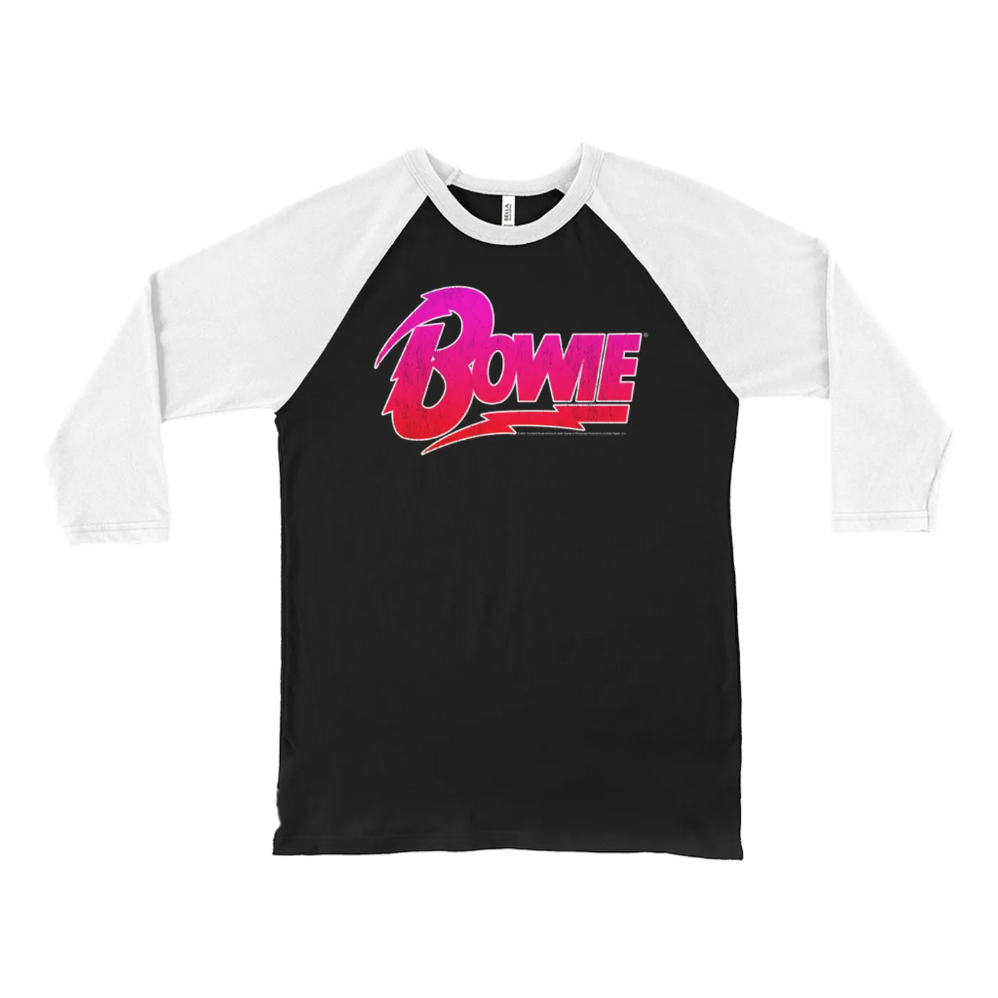 David Bowie 3/4 Sleeve Baseball Tee | Pink and Red Bowie Logo David Bowie Shirt (Merchbar Exclusive)