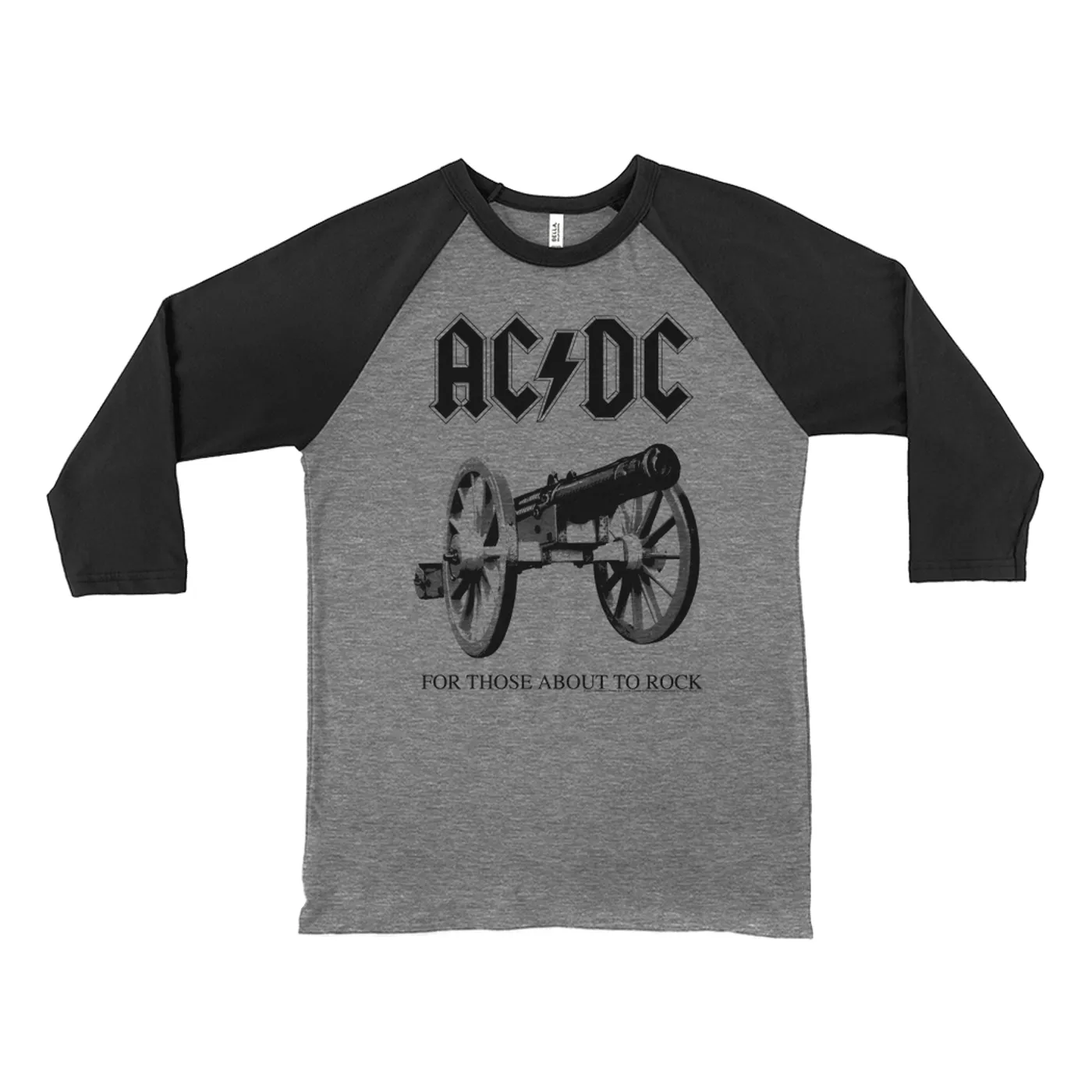 AC/DC 3/4 Sleeve Baseball Tee | For Those About To Rock Cannon Black Image ACDC Shirt