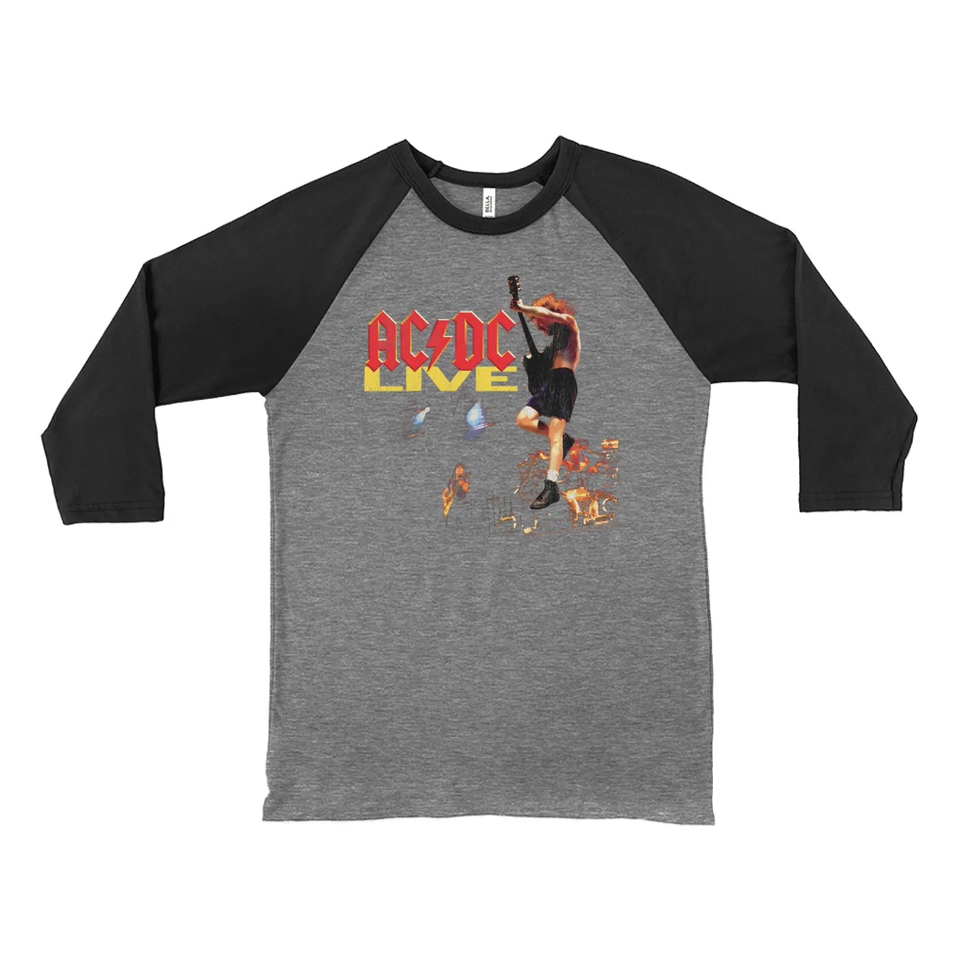 ACDC 3/4 Sleeve Baseball Tee | AC/DC Live On Stage Design Distressed ACDC Shirt