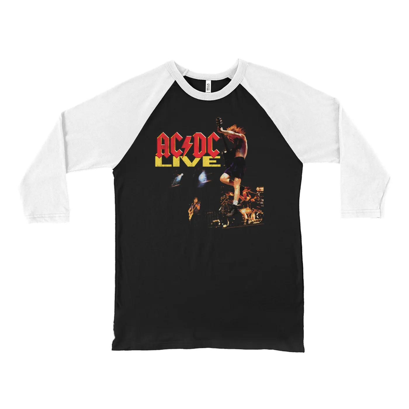 ACDC 3/4 Sleeve Baseball Tee | AC/DC Live On Stage Design Distressed ACDC Shirt