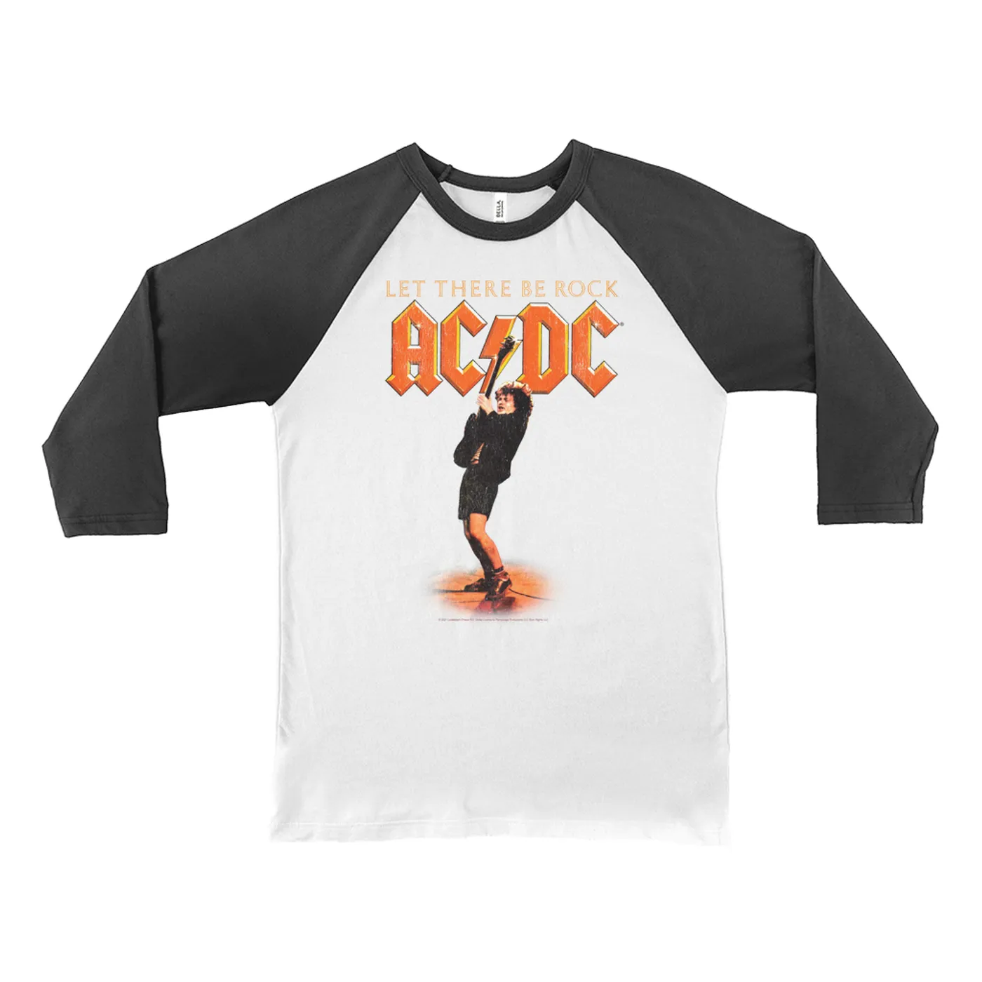 AC/DC 3/4 Sleeve Baseball Tee | Let There Be Rock Album Image Distressed ACDC Shirt