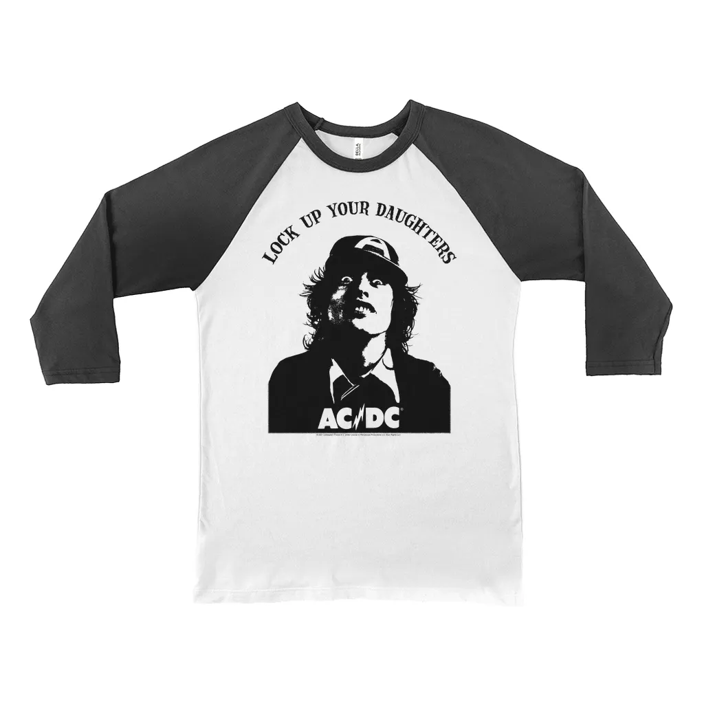 3/4 Sleeve Baseball Tee | Lock Up Your Daughters Featuring Angus Young Design Shirt