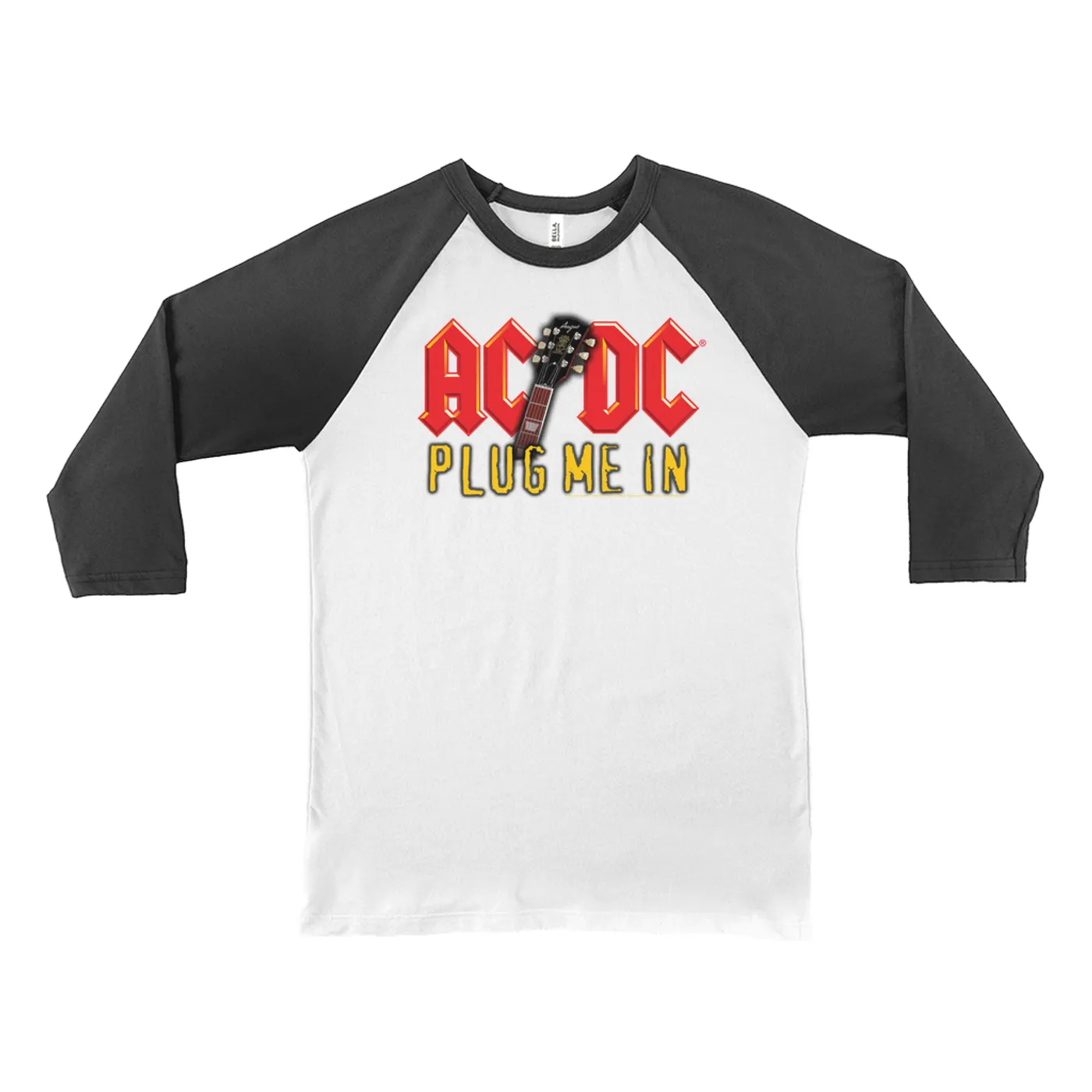 AC/DC 3/4 Sleeve Baseball Tee | Plug Me In With Logo Image ACDC Shirt