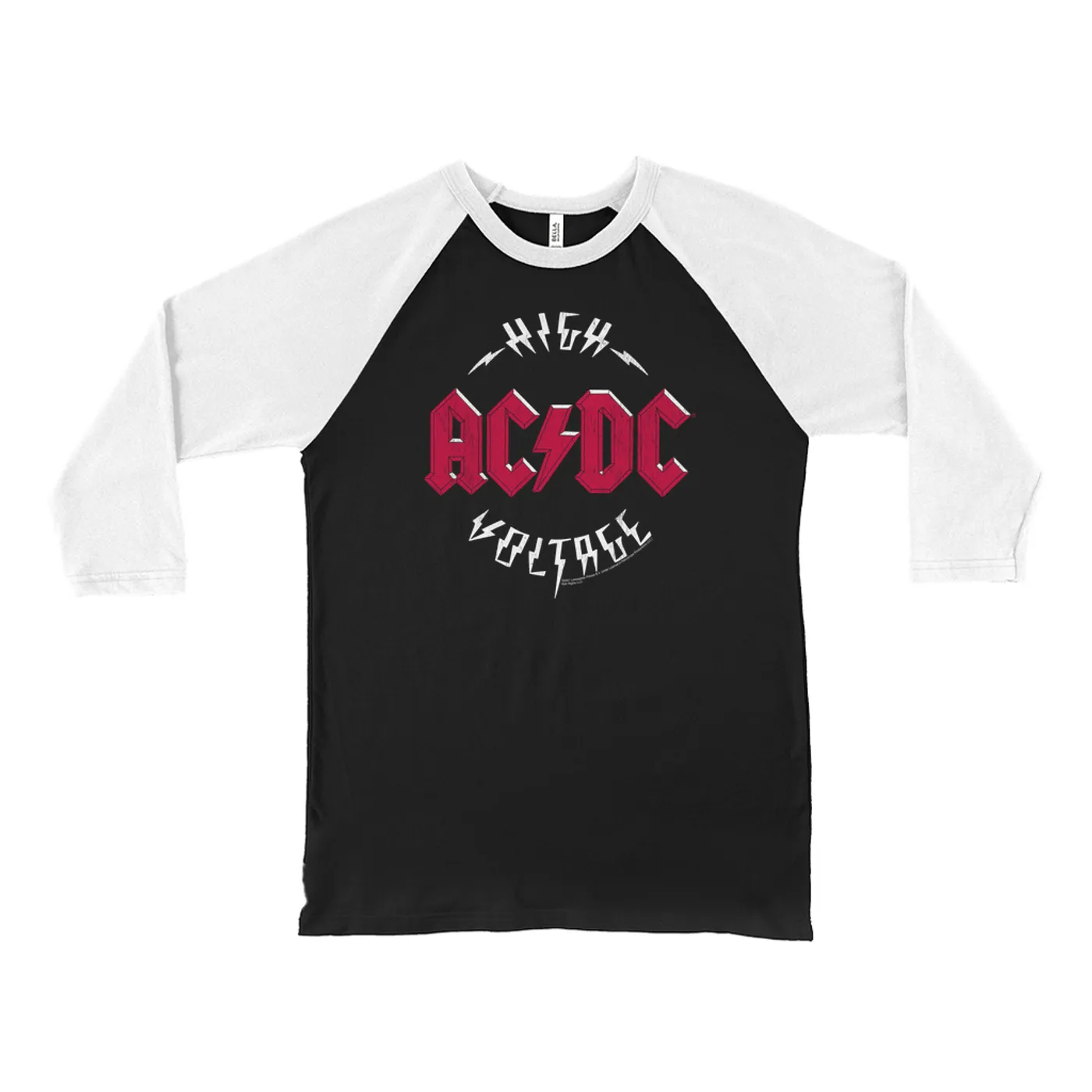 AC/DC 3/4 Sleeve Baseball Tee | High Voltage Red Logo Distressed ACDC Shirt