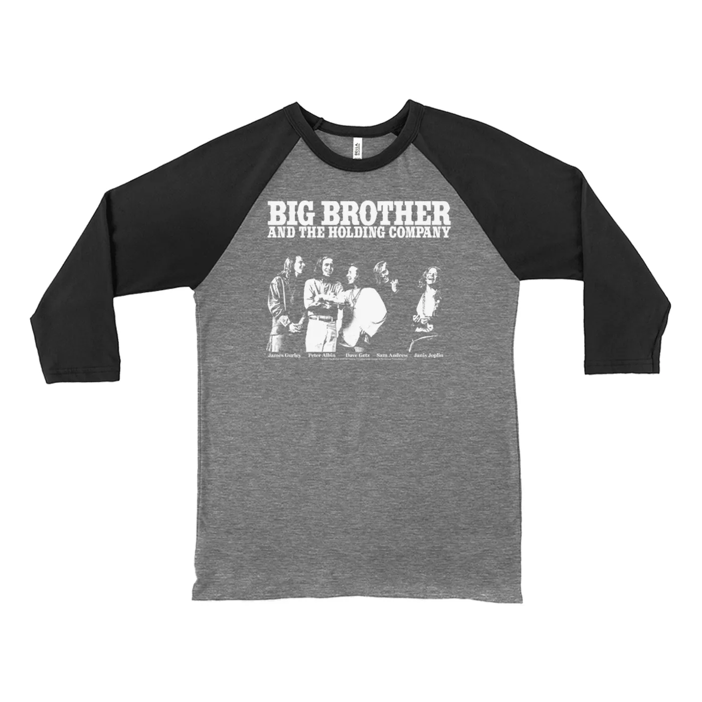 Big Brother & The Holding Company Big Brother and The Holding Co. 3/4 Sleeve Baseball Tee | Featuring Janis Joplin Black and White Photo Big Brother and The Holding Co. Shirt (Merchbar Exclusive)