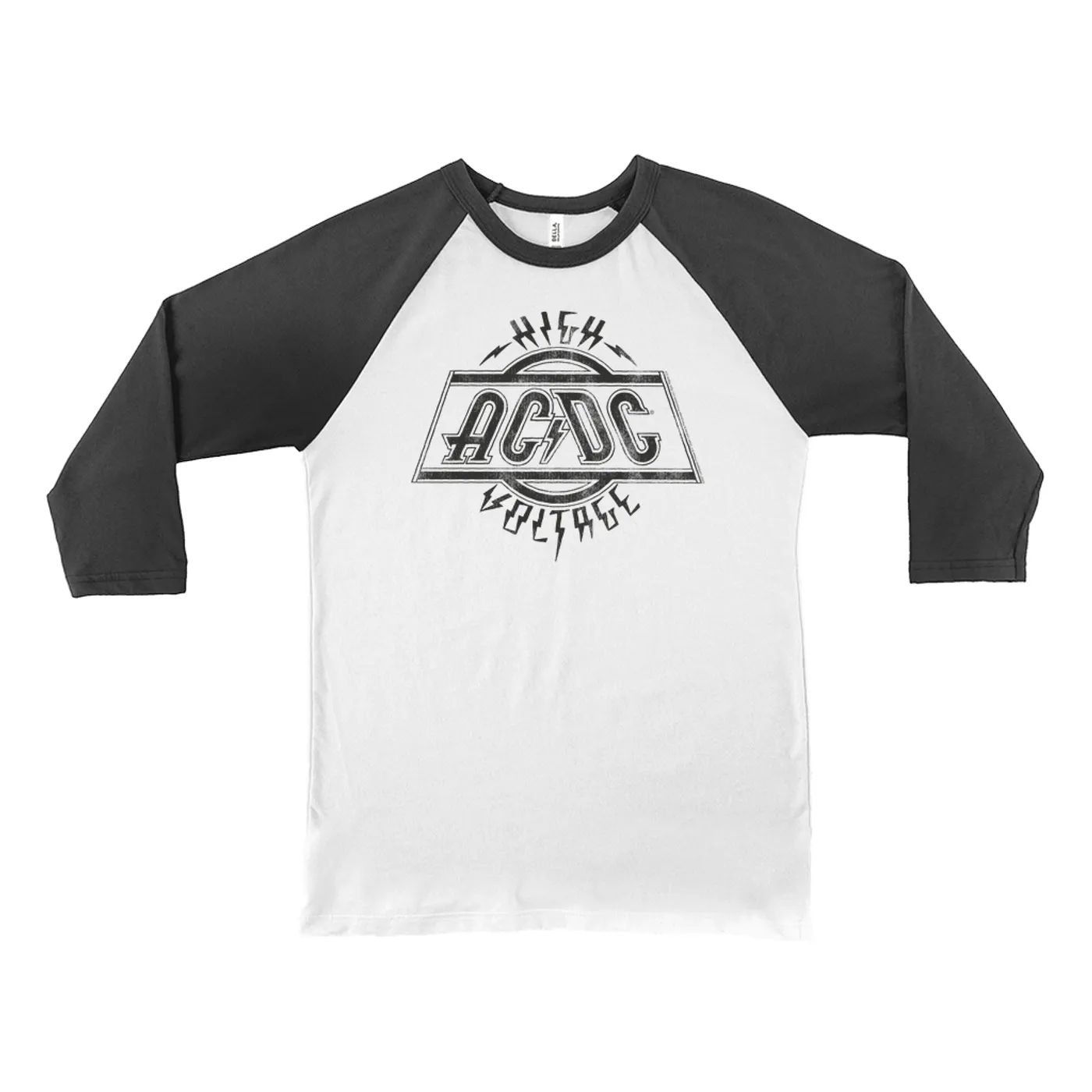 AC/DC 3/4 Sleeve Baseball Tee | High Voltage Logo Distressed ACDC Shirt