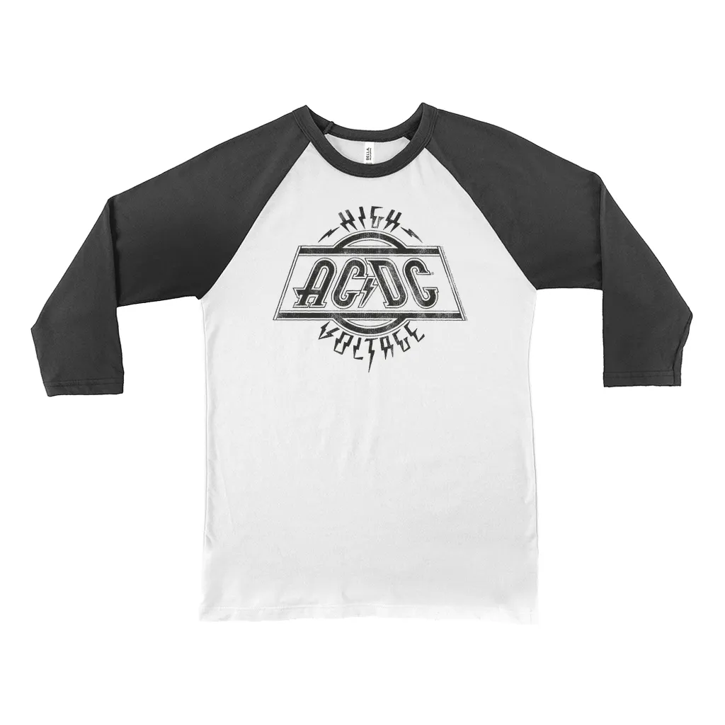 3/4 Sleeve Baseball Tee | High Voltage Logo Distressed Shirt