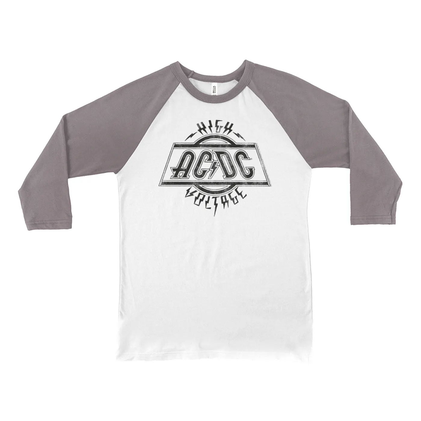 AC/DC 3/4 Sleeve Baseball Tee | High Voltage Logo Distressed ACDC Shirt