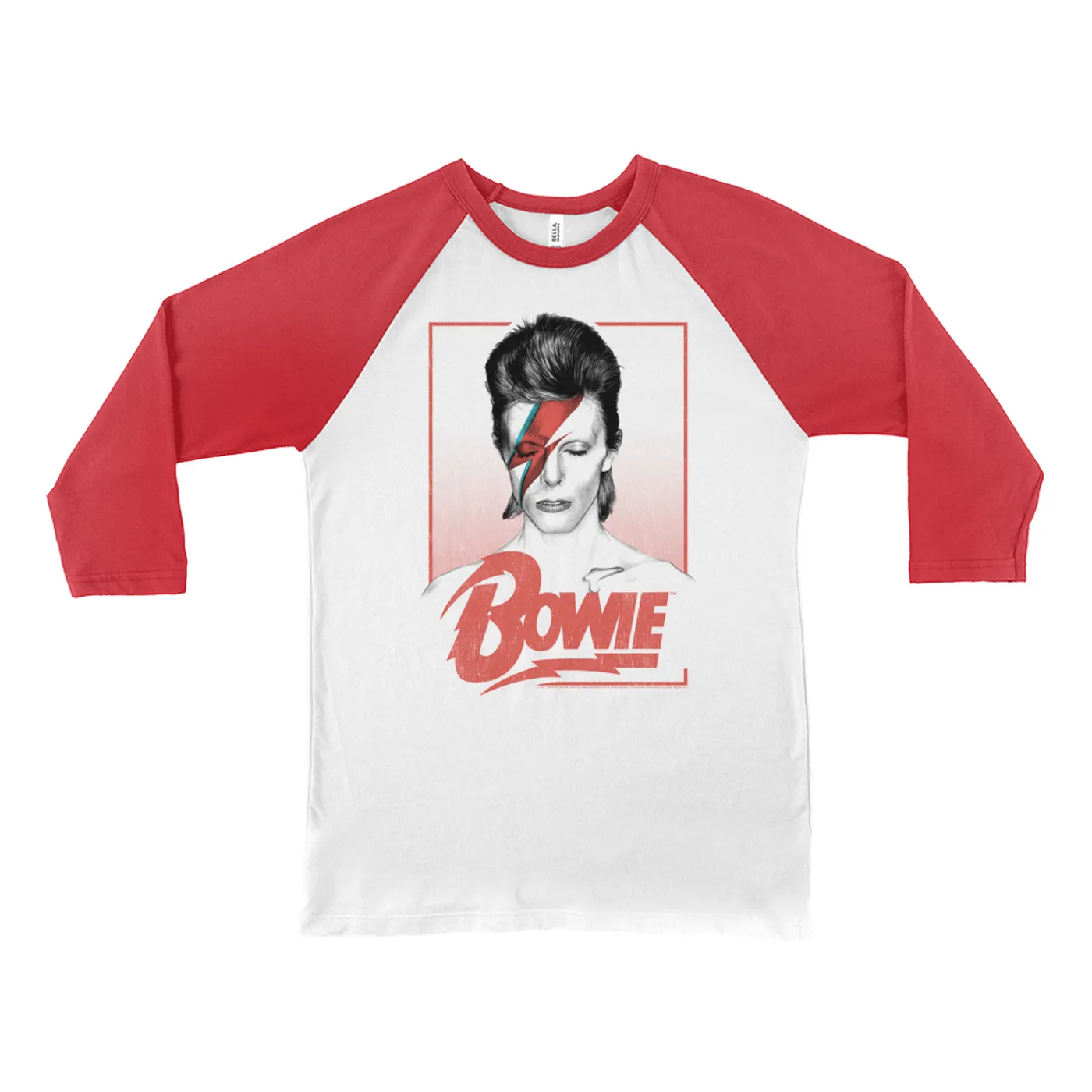 David Bowie 3/4 Sleeve Baseball Tee | Aladdin Sane Bowie Red Image David Bowie Shirt
