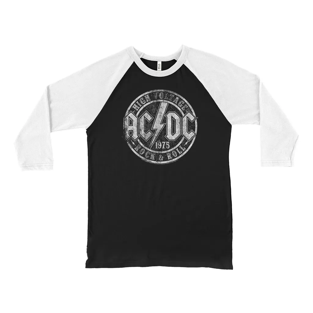 3/4 Sleeve Baseball Tee | Rock And Roll 1975 Stamped Design Distressed Shirt