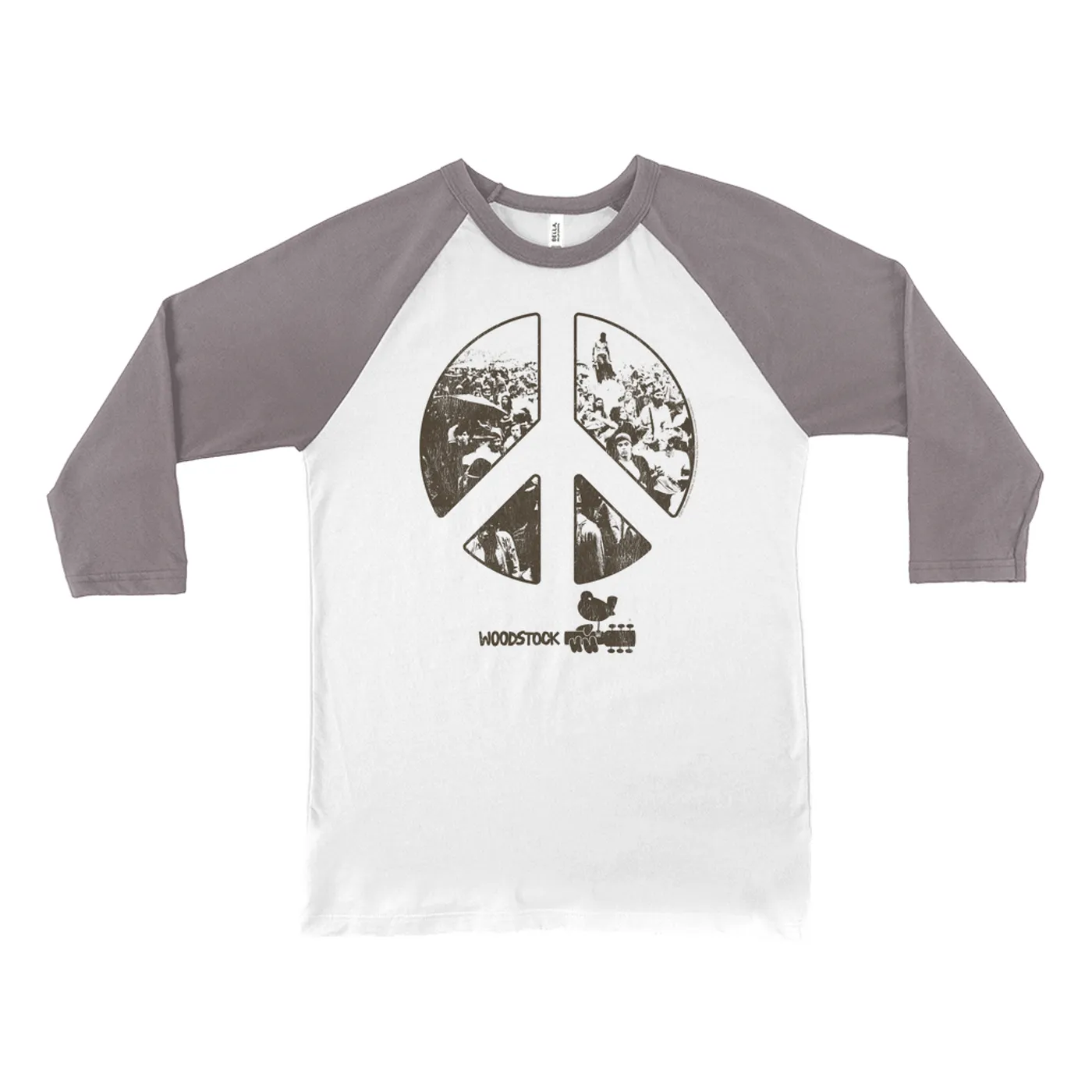 Woodstock 3/4 Sleeve Baseball Tee | Crowd Photo Peace Sign Woodstock Shirt