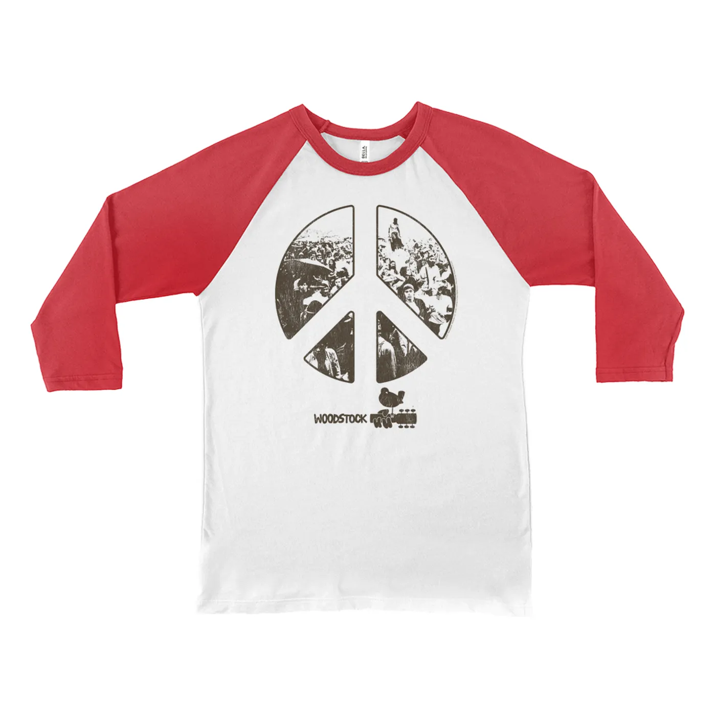 Woodstock 3/4 Sleeve Baseball Tee | Crowd Photo Peace Sign Woodstock Shirt