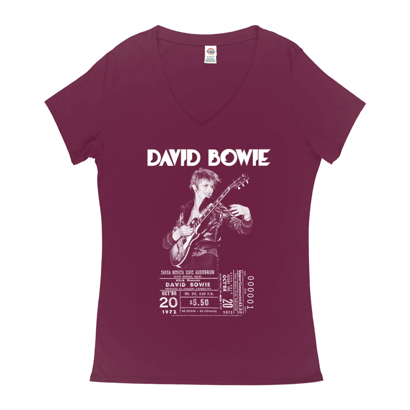 David Bowie Ladies' V-neck T-Shirt | On Stage With Ticket At Santa Monica David Bowie Shirt