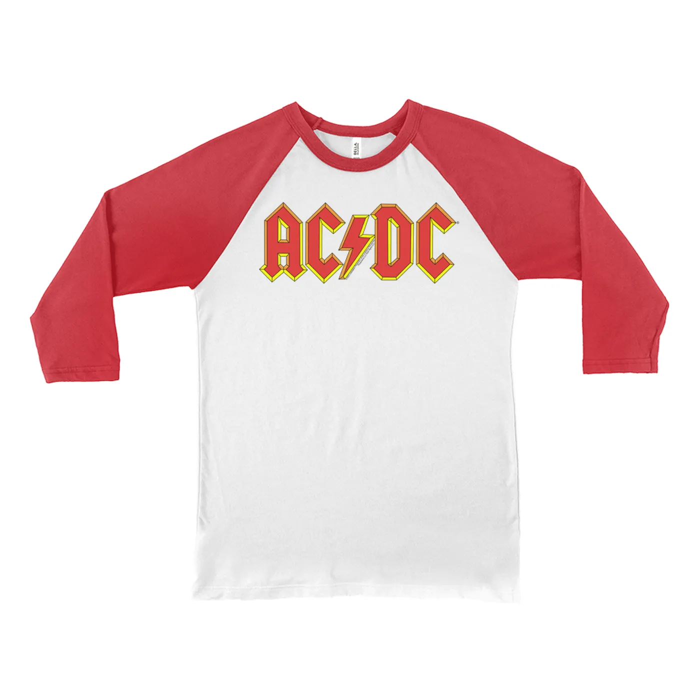 AC/DC 3/4 Sleeve Baseball Tee | Classic Red Yellow Logo ACDC Shirt