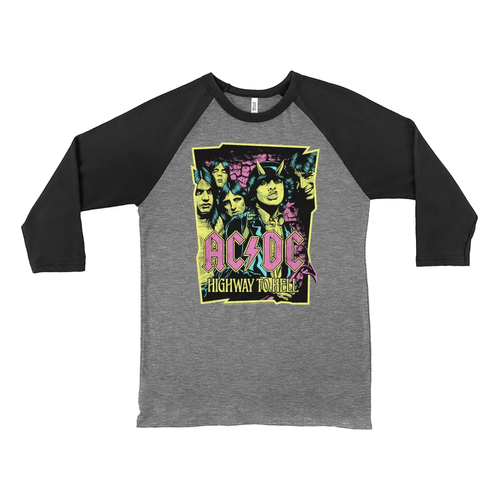 3/4 Sleeve Baseball Tee | Highway To Hell Neon Design Shirt