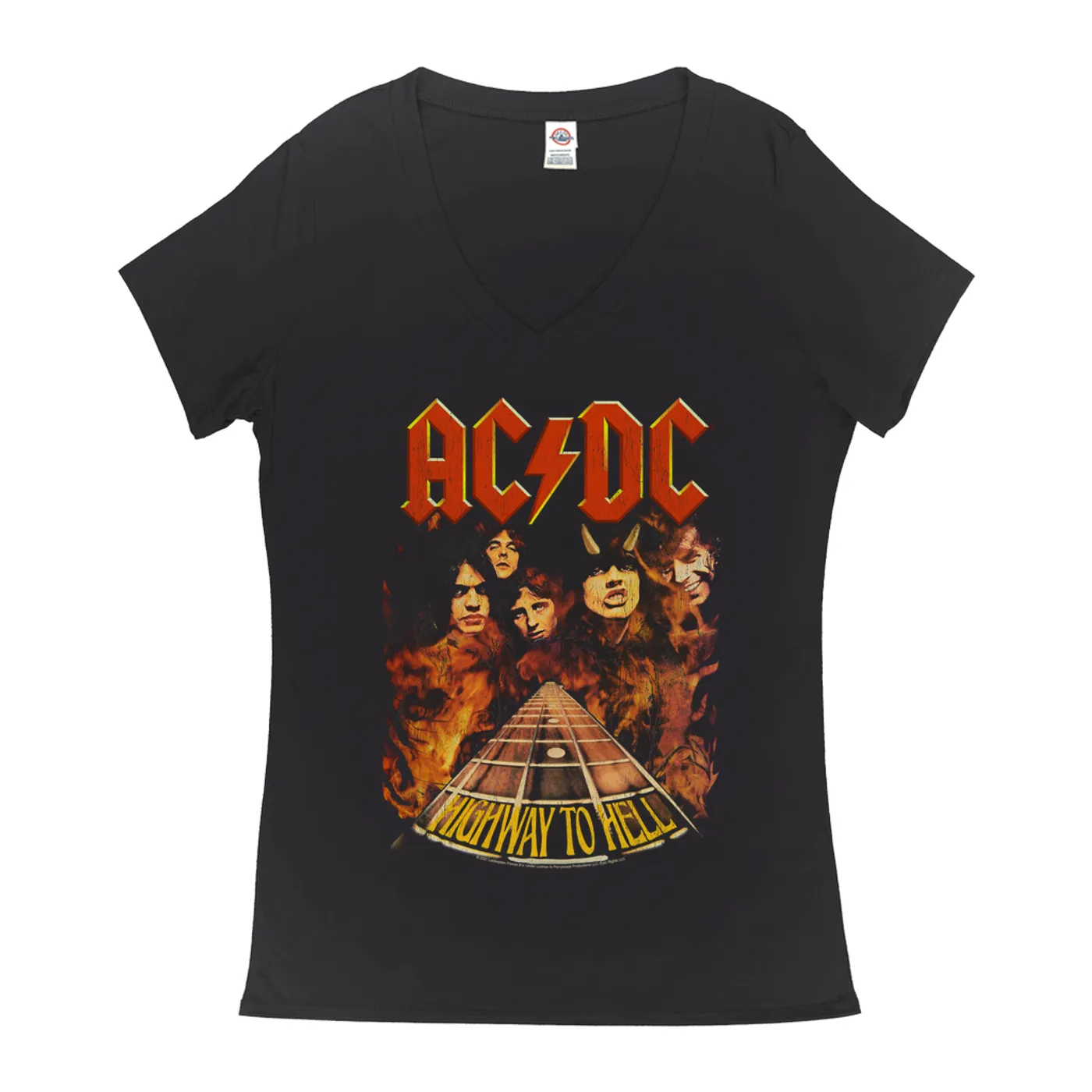 AC/DC Ladies' V-neck T-Shirt | Highway To Hell In Flames ACDC Shirt