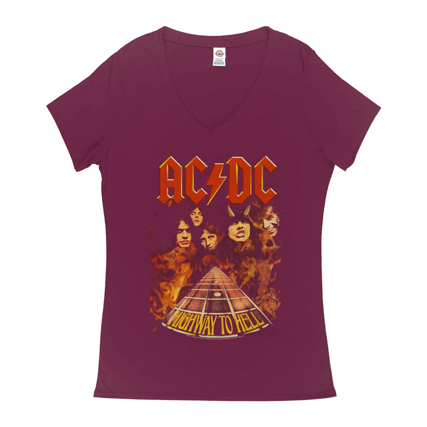 AC/DC Ladies' V-neck T-Shirt | Highway To Hell In Flames ACDC Shirt
