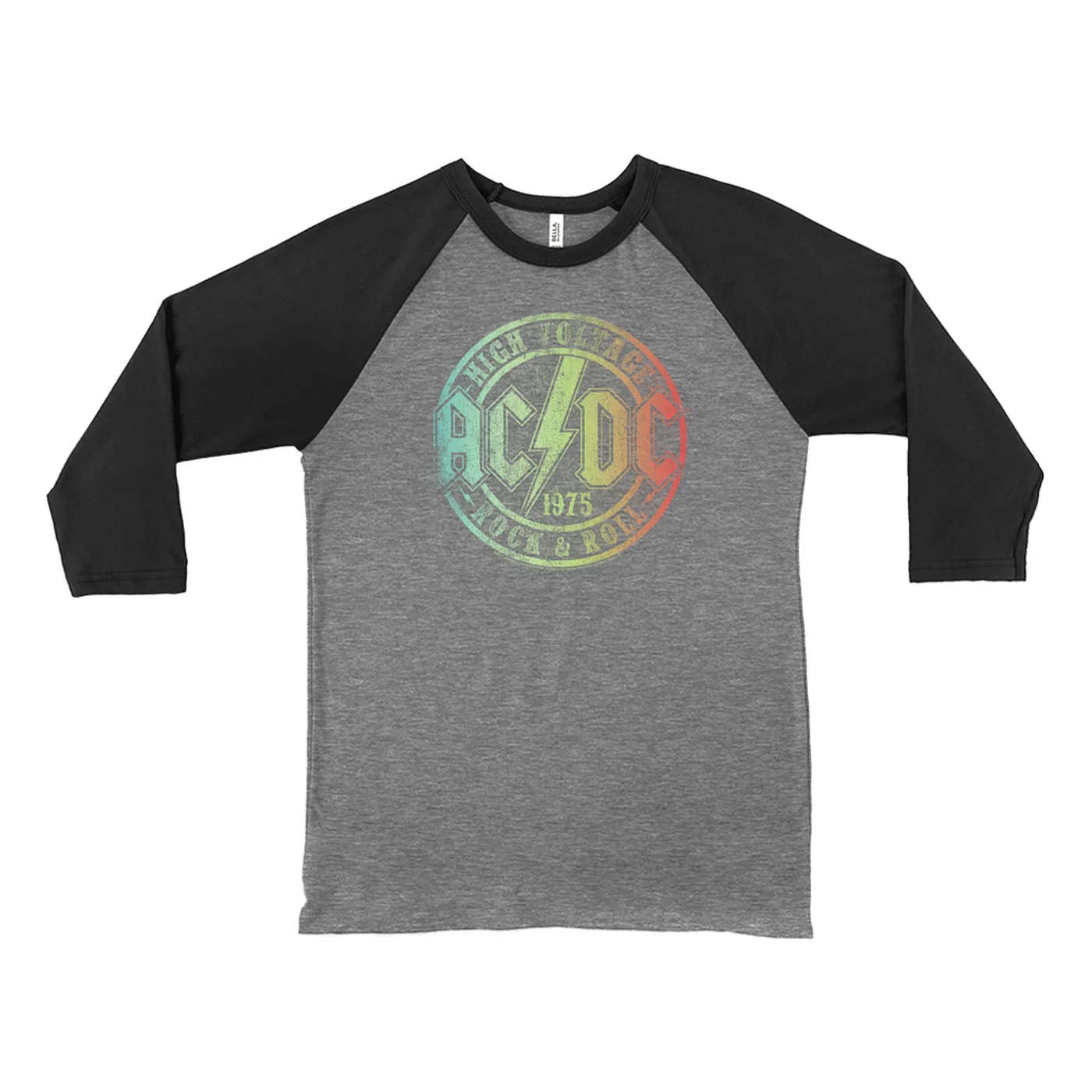 AC/DC 3/4 Sleeve Baseball Tee | Rock & Roll 1975 Rainbow Design Distressed ACDC Shirt