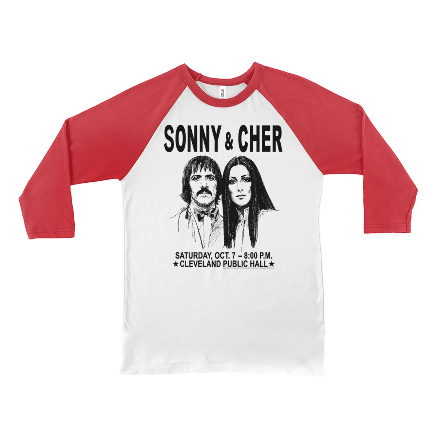 Sonny & Cher 3/4 Sleeve Baseball Tee | Cleaveland Hall Concert Poster Sonny and Cher Shirt