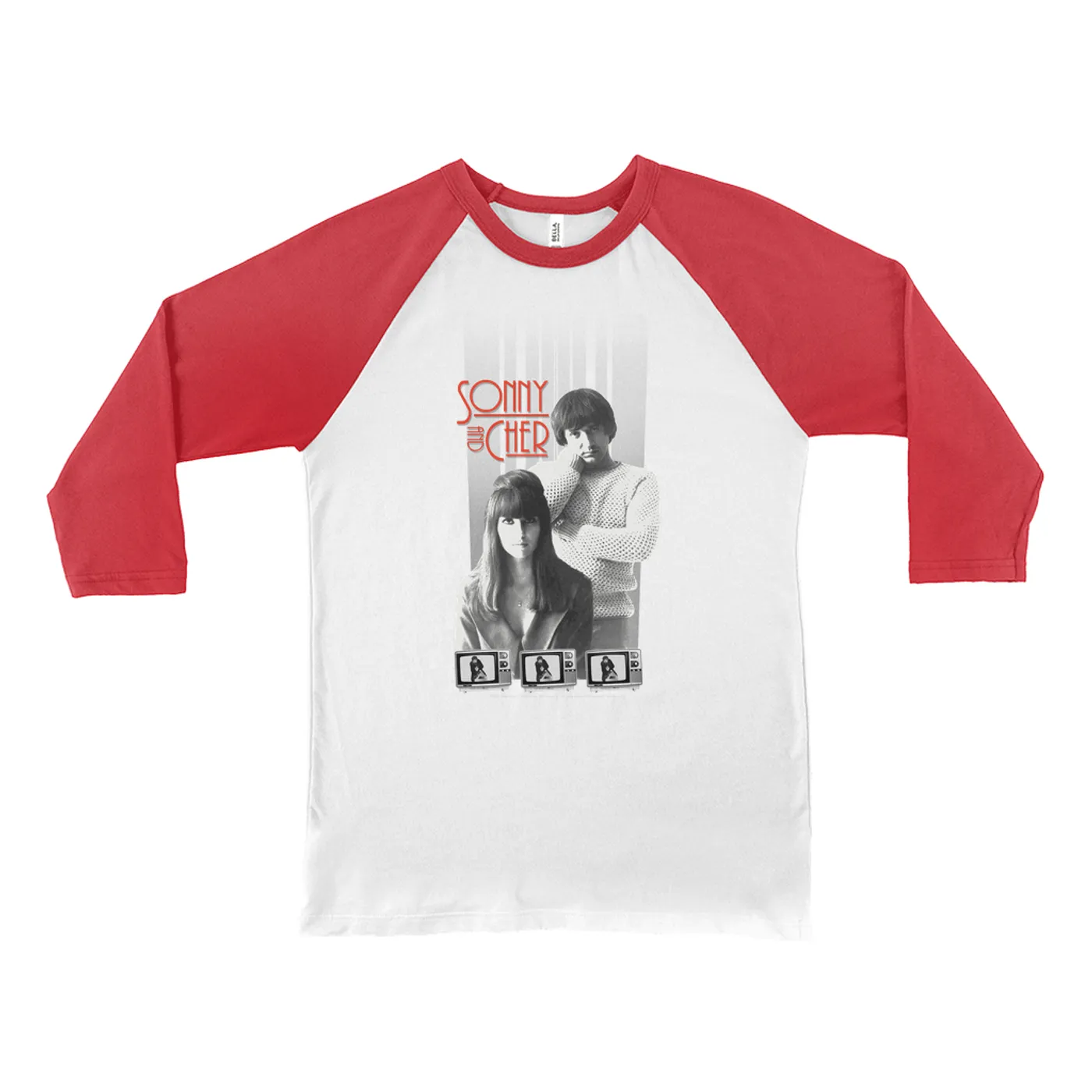 Sonny & Cher 3/4 Sleeve Baseball Tee | Mod TV Black And White Image Sonny and Cher Shirt