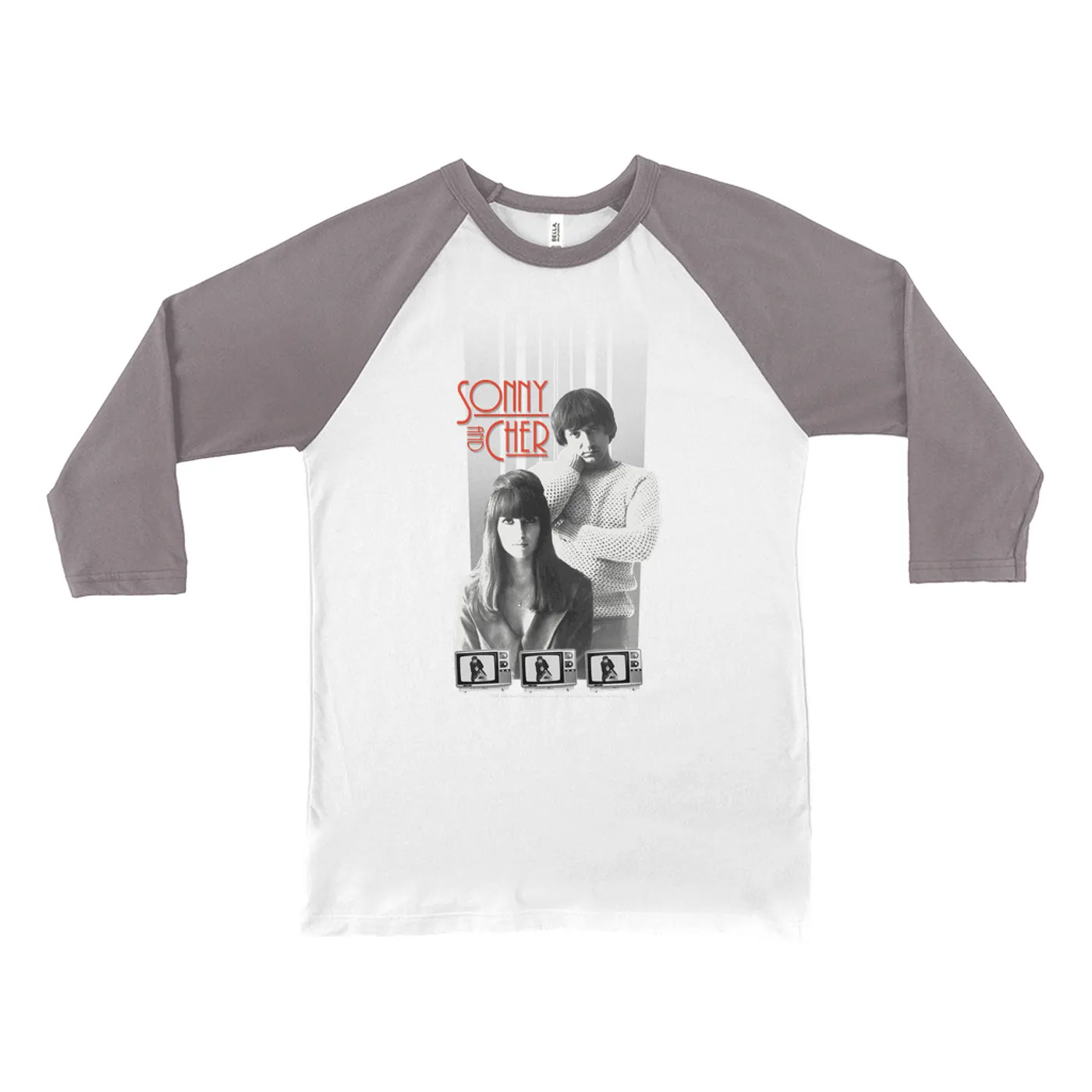 Sonny & Cher 3/4 Sleeve Baseball Tee | Mod TV Black And White Image Sonny and Cher Shirt