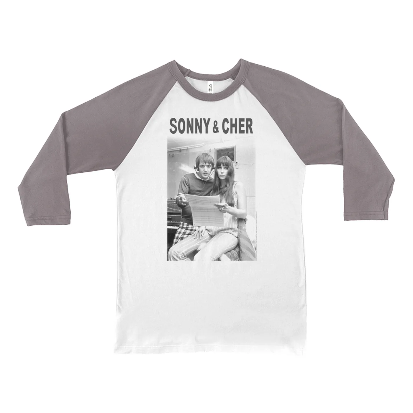 Sonny & Cher 3/4 Sleeve Baseball Tee | 1966 Recording Studio Photo And Logo Sonny and Cher Shirt