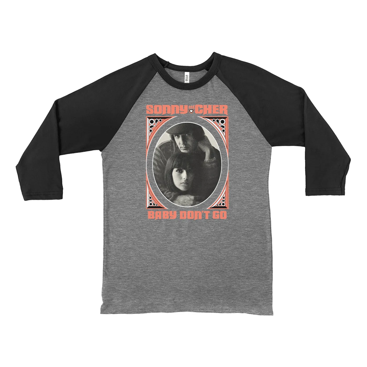 Sonny & Cher 3/4 Sleeve Baseball Tee | Baby Don't Go Retro Frame Image Sonny and Cher Shirt (Merchbar Exclusive)
