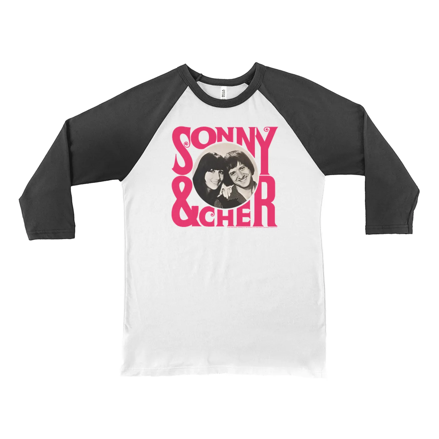 Sonny & Cher 3/4 Sleeve Baseball Tee | Retro Pink Logo And Photo Sonny and Cher Shirt