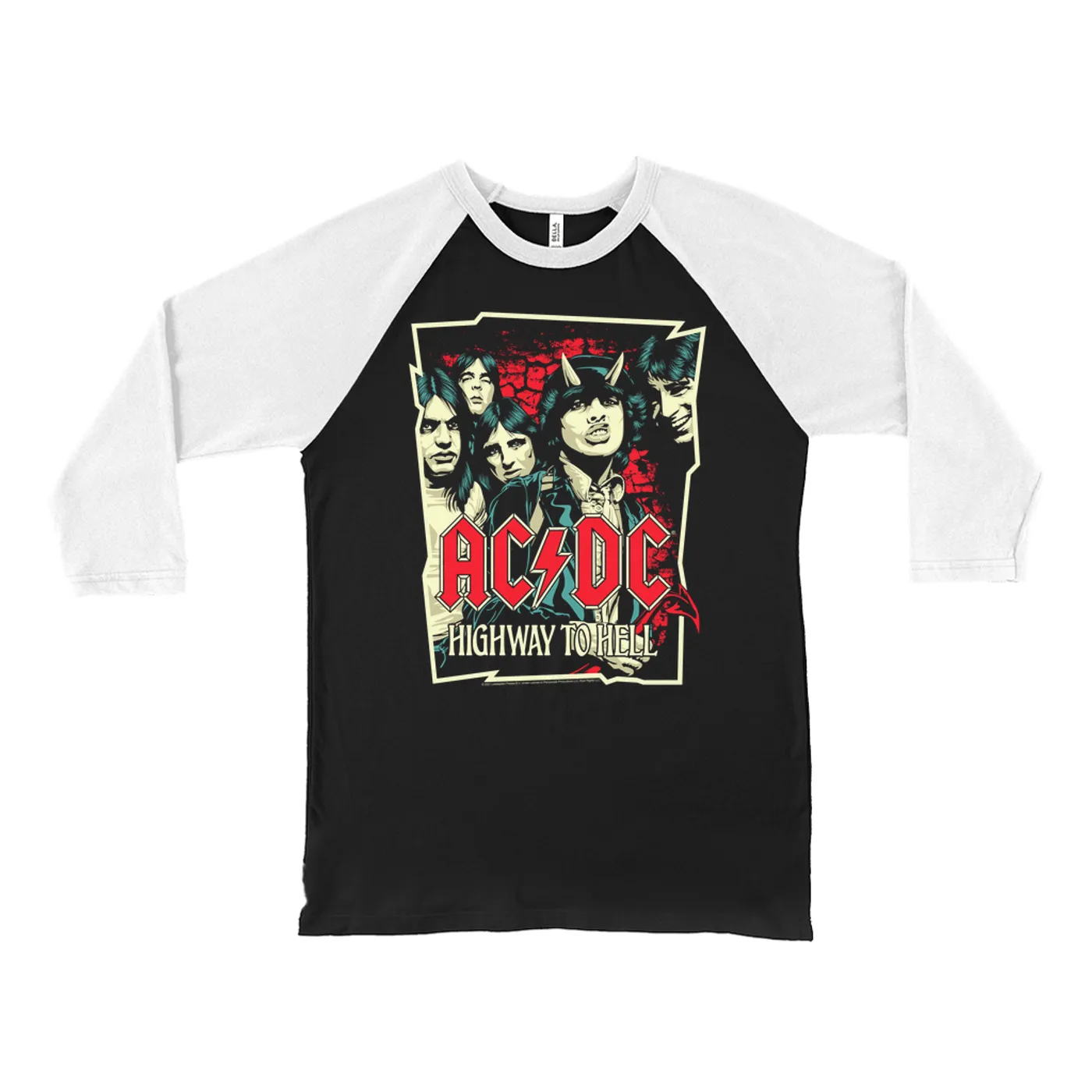 AC/DC 3/4 Sleeve Baseball Tee | Highway To Hell Red Design ACDC Shirt