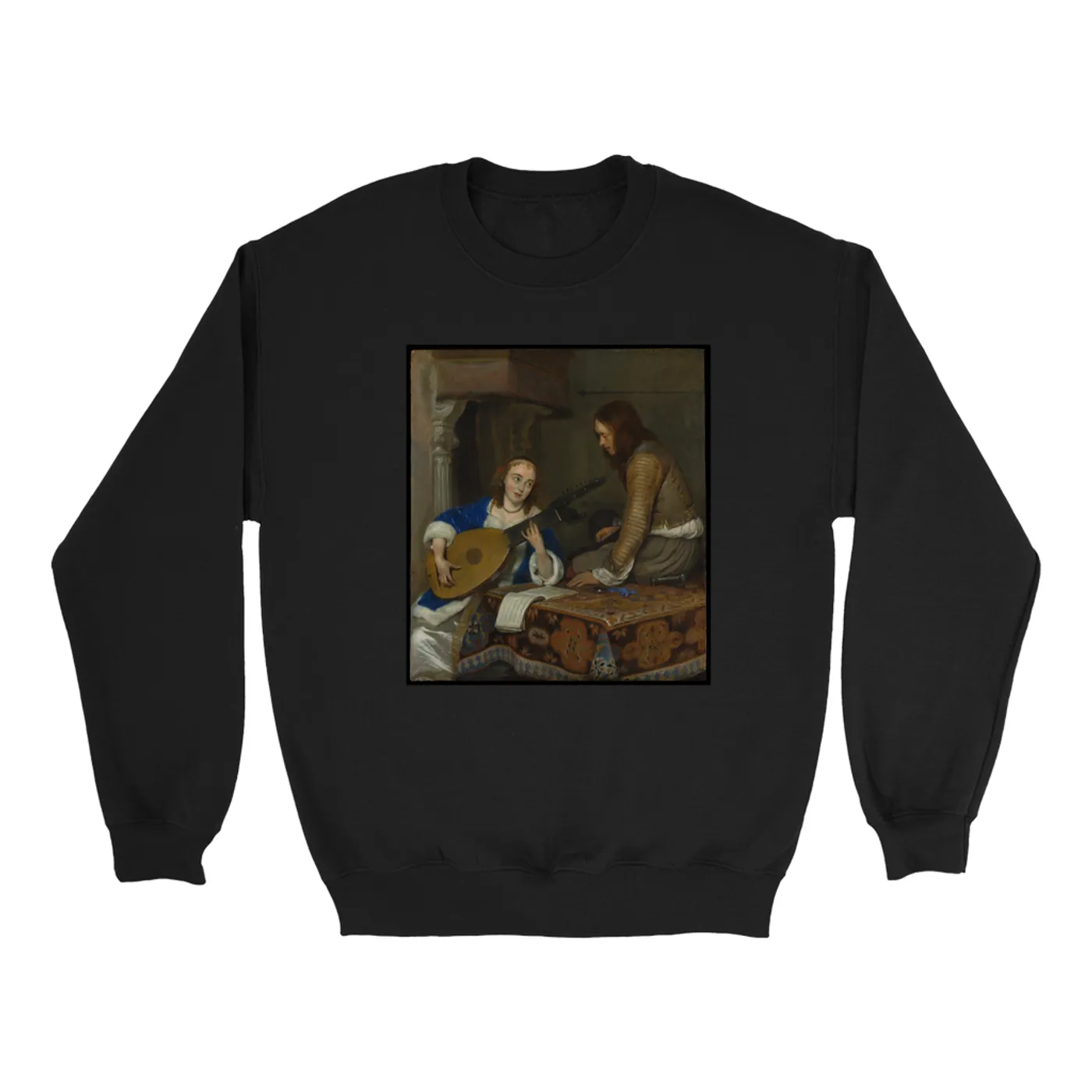 Merchbar Museum Series Sweatshirt | A Woman Playing the Theorbo-Lute and a Cavalier Merchbar Museum Series Sweatshirt