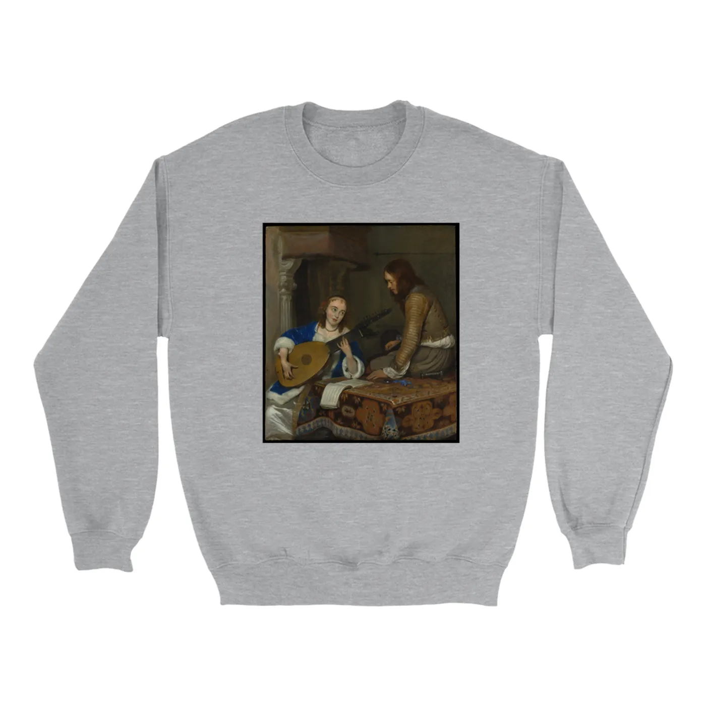 Merchbar Museum Series Sweatshirt | A Woman Playing the Theorbo-Lute and a Cavalier Merchbar Museum Series Sweatshirt