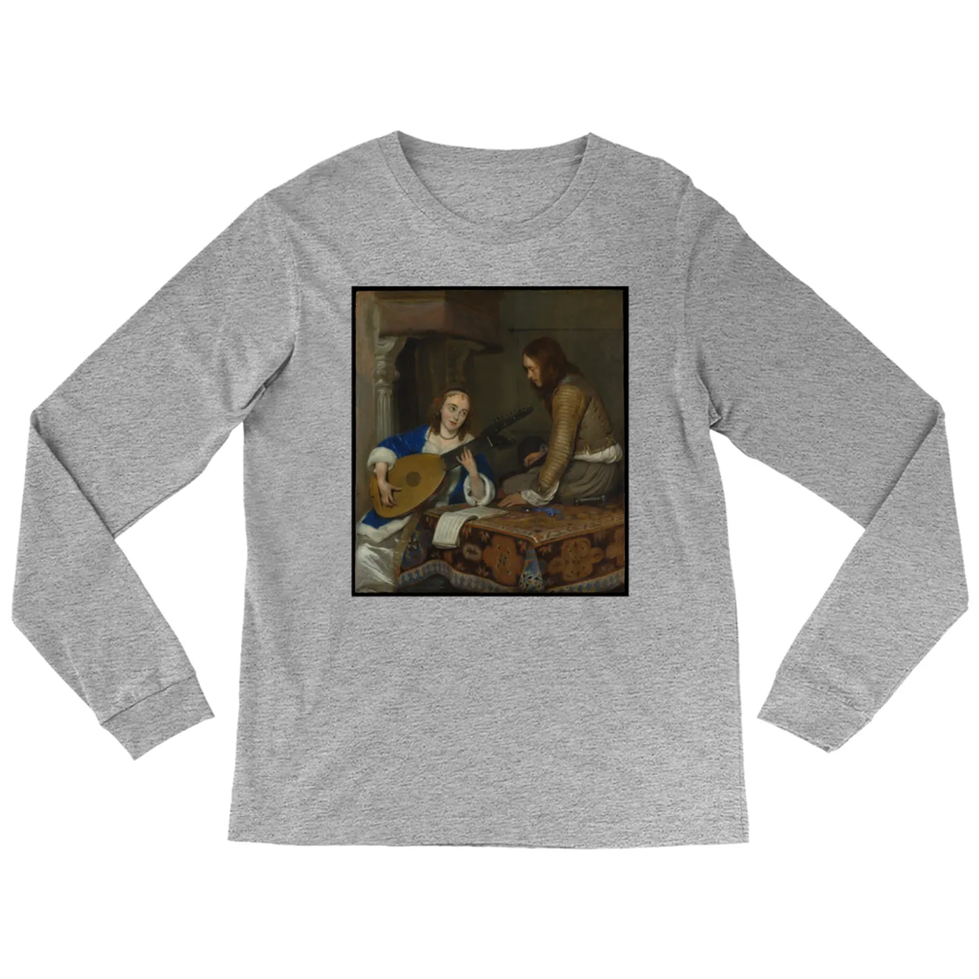 Merchbar Museum Series Long Sleeve Shirt | A Woman Playing the Theorbo-Lute and a Cavalier Merchbar Museum Series Shirt