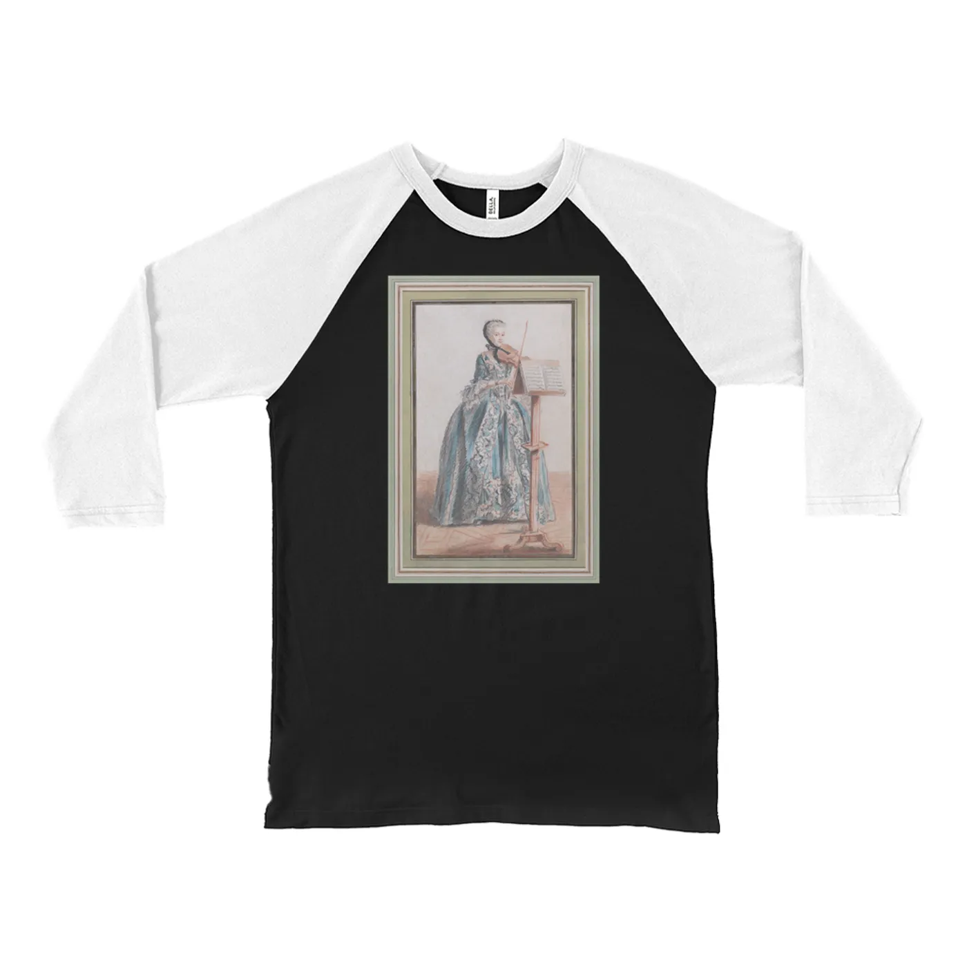 Merchbar Museum Series 3/4 Sleeve Baseball Tee | Woman Playing the Violin Merchbar Museum Series Shirt
