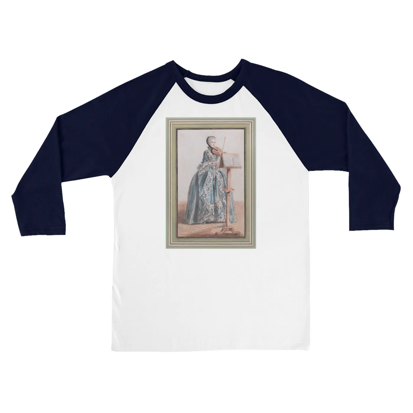Merchbar Museum Series 3/4 Sleeve Baseball Tee | Woman Playing the Violin Merchbar Museum Series Shirt