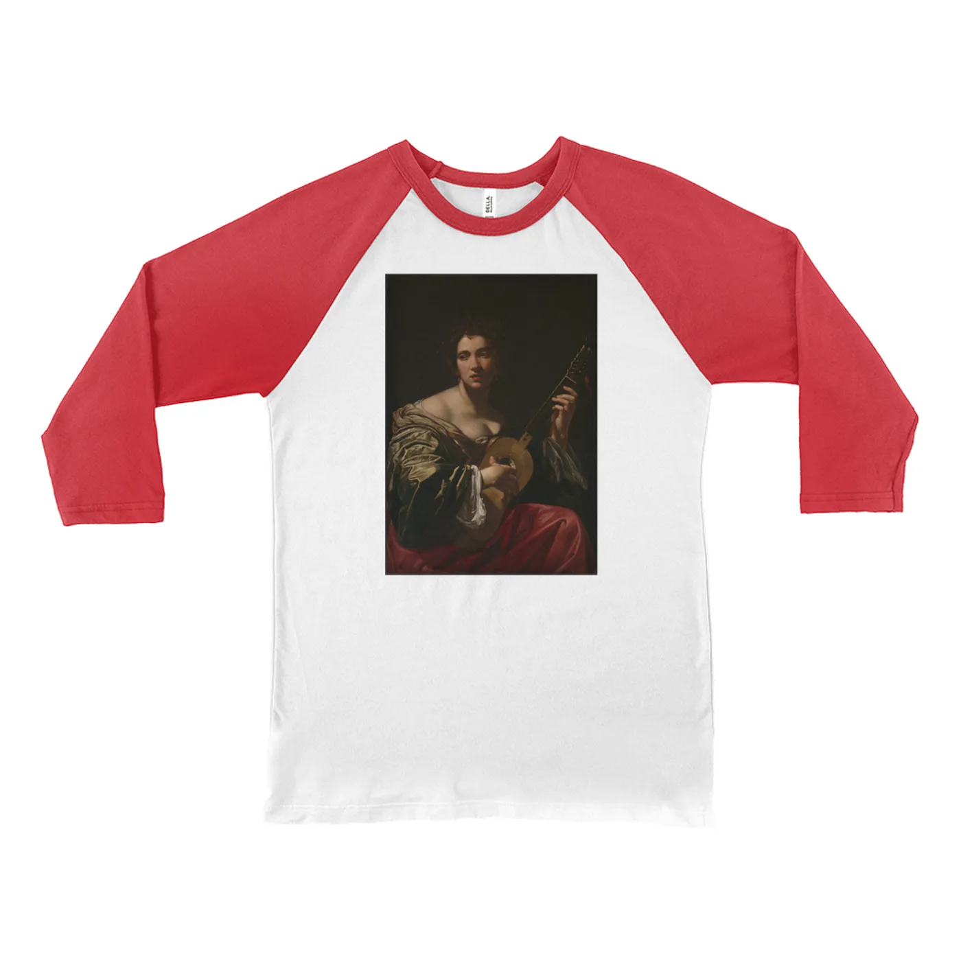 Merchbar Museum Series 3/4 Sleeve Baseball Tee | Woman Playing a Guitar Merchbar Museum Series Shirt