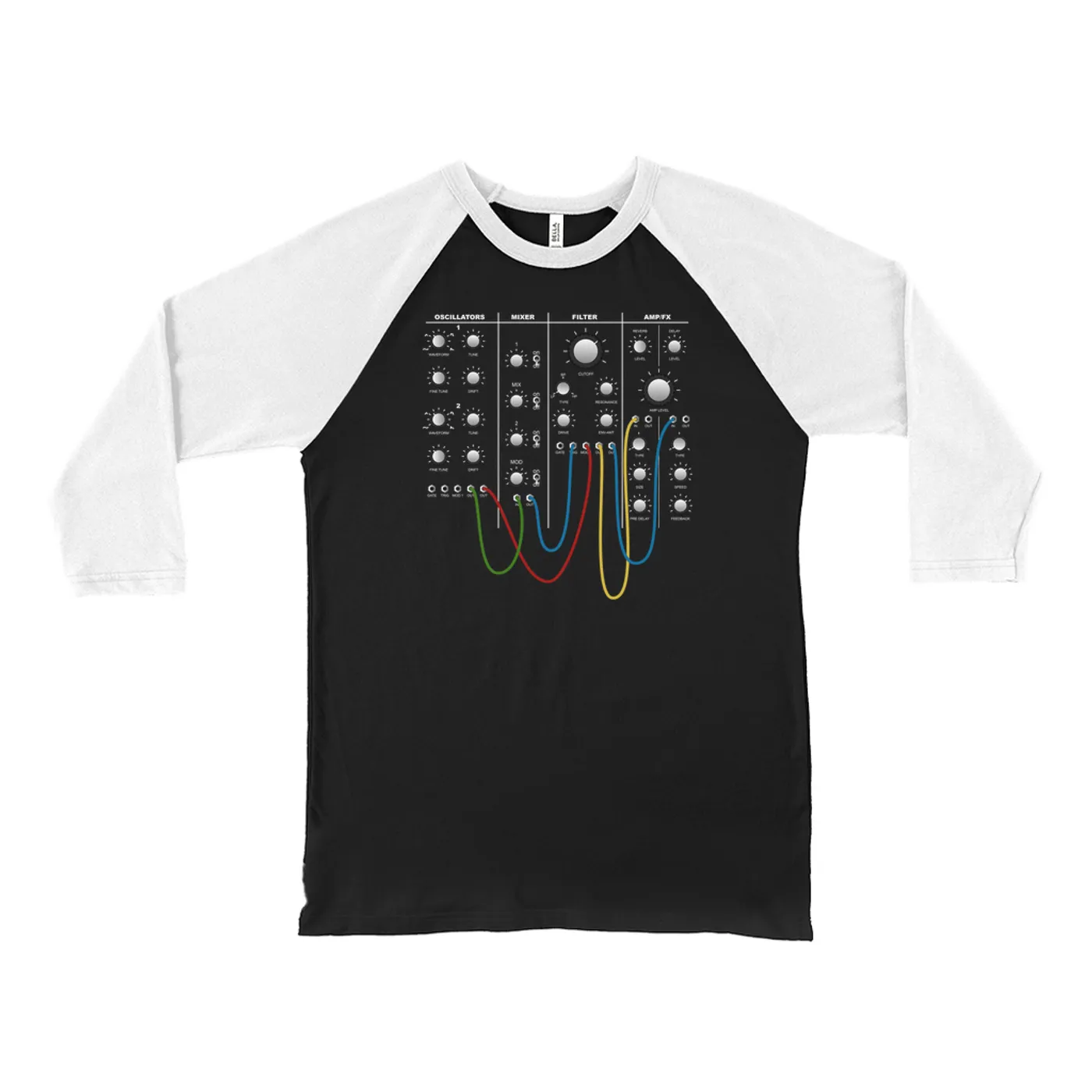Merchbar Music Life 3/4 Sleeve Baseball Tee | Modular Synth Chest Panel Merchbar Music Life Shirt